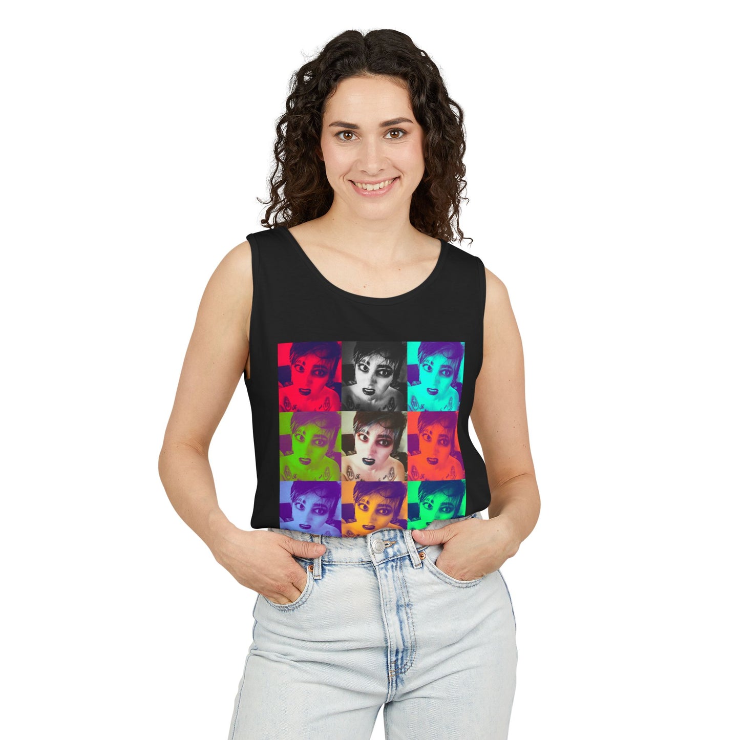 Vibrant Pop Art Tank Top, Unisex Garment-Dyed Sleeveless Tee, Fun Summer Essential, Beach Party Wear, Cool Gift Idea