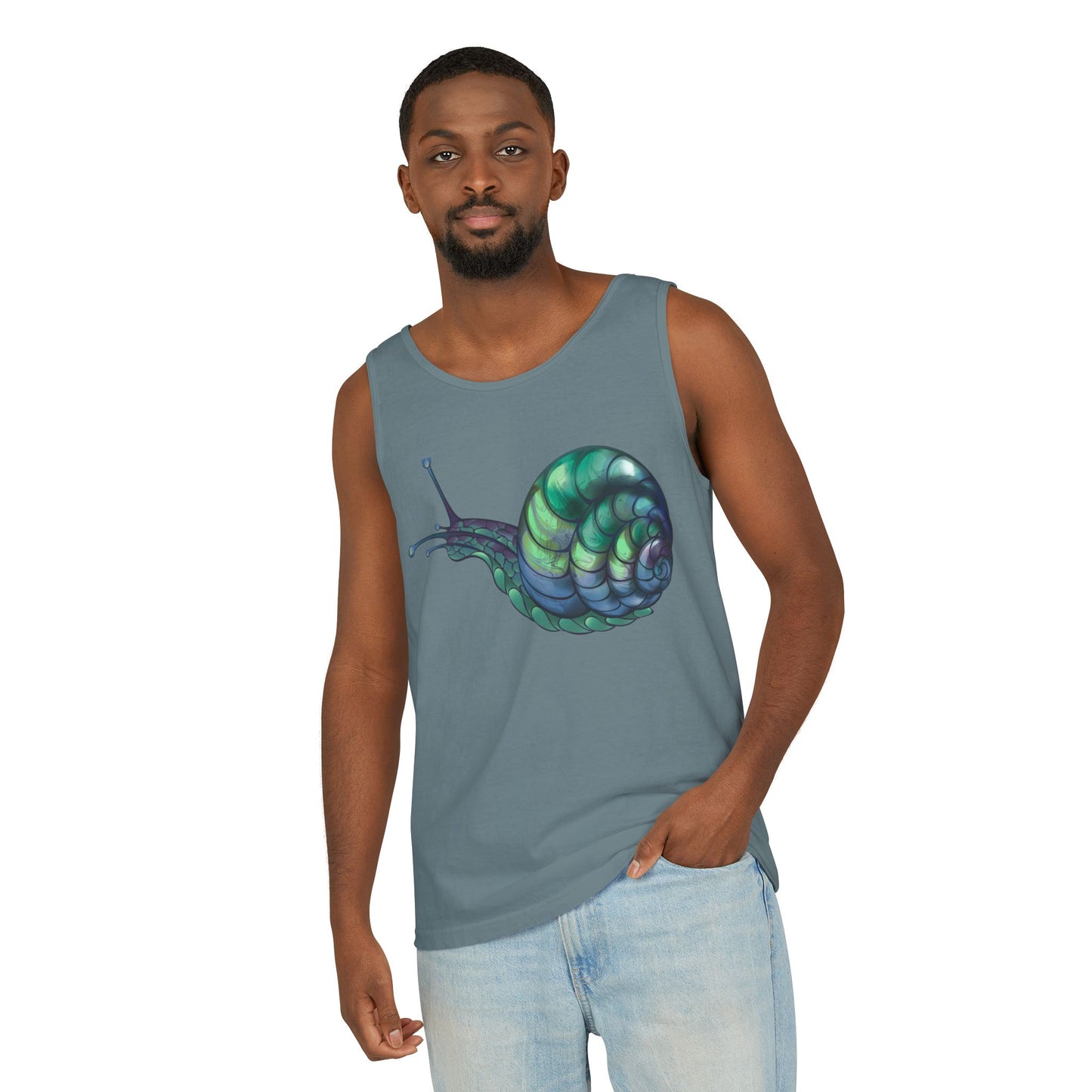 Snail Art Unisex Tank Top, Trendy Graphic Tee, Summer Fashion, Eco-Friendly Apparel, Beachwear, Gift for Nature Lovers