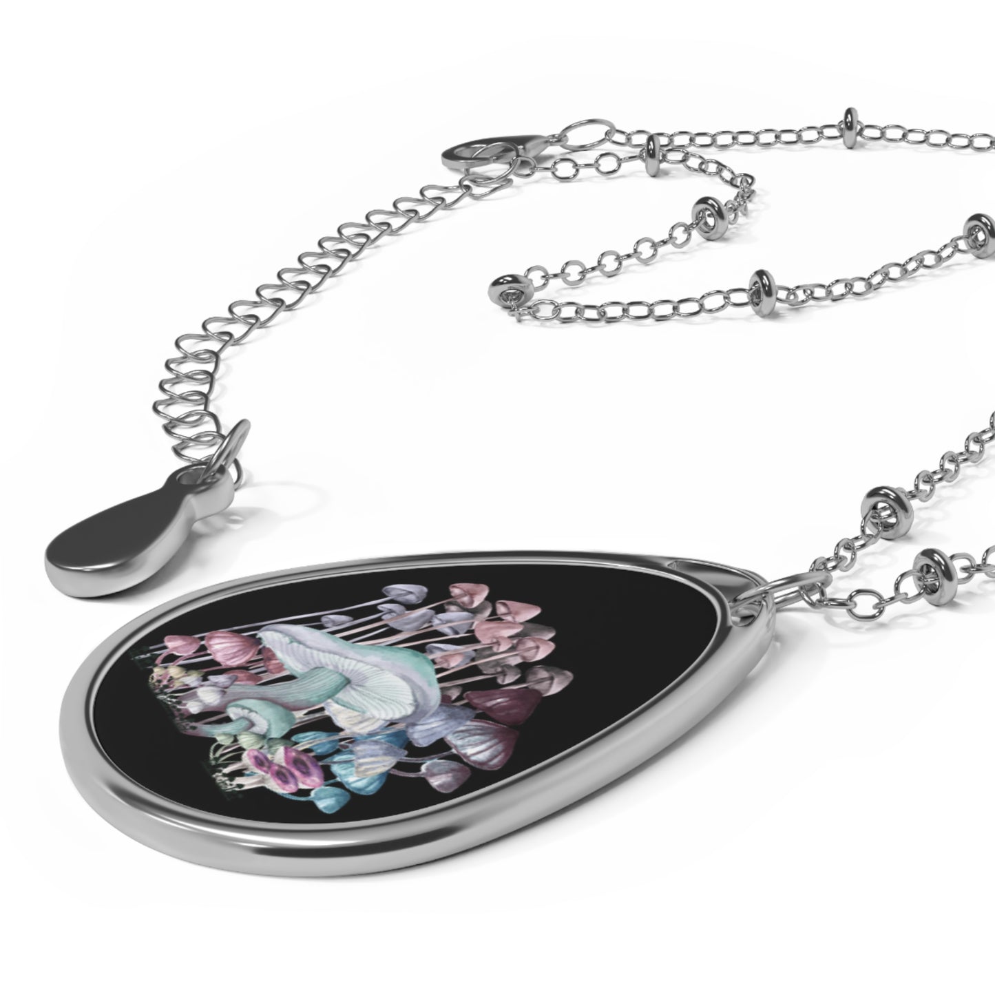 Elegant Oval Necklace with Enchanted Mushroom Design, Nature Jewelry, Gift for Her, Boho Chic Accessory, Unique Fashion Statement