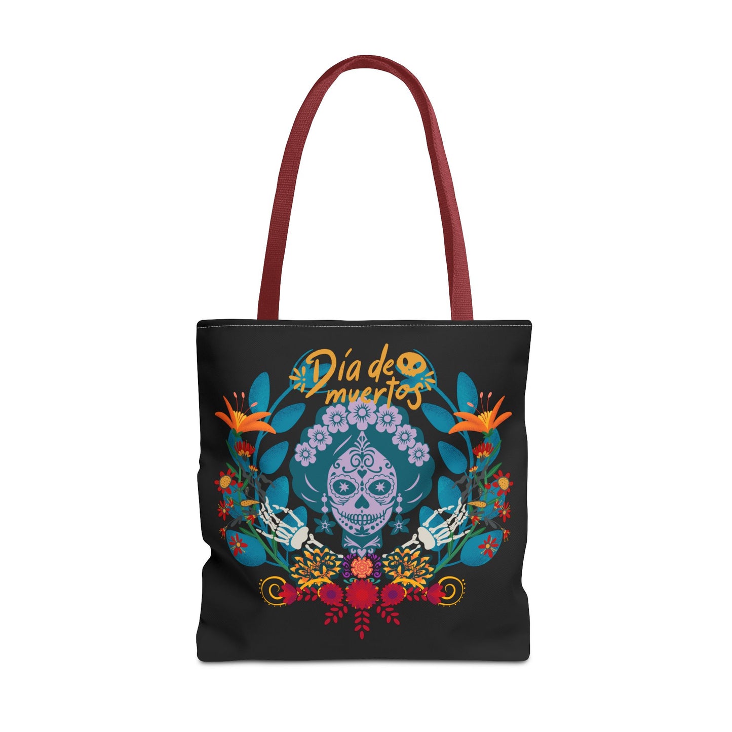 Dia de Muertos Tote Bag, Halloween Gift, Floral Skull Bag, AOP Grocery Tote, Eco-Friendly Shopper