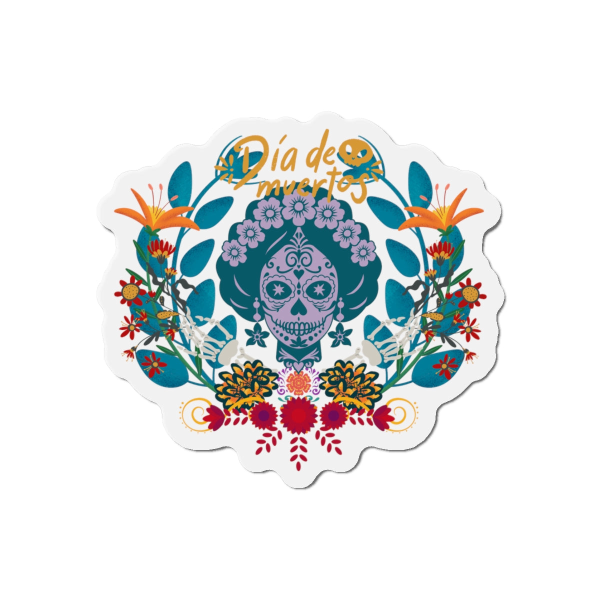 Vibrant Día de Muertos Die-Cut Magnet, Colorful Fridge Decor, Holiday Gift, Celebration Keepsake, Artistic Home Accent