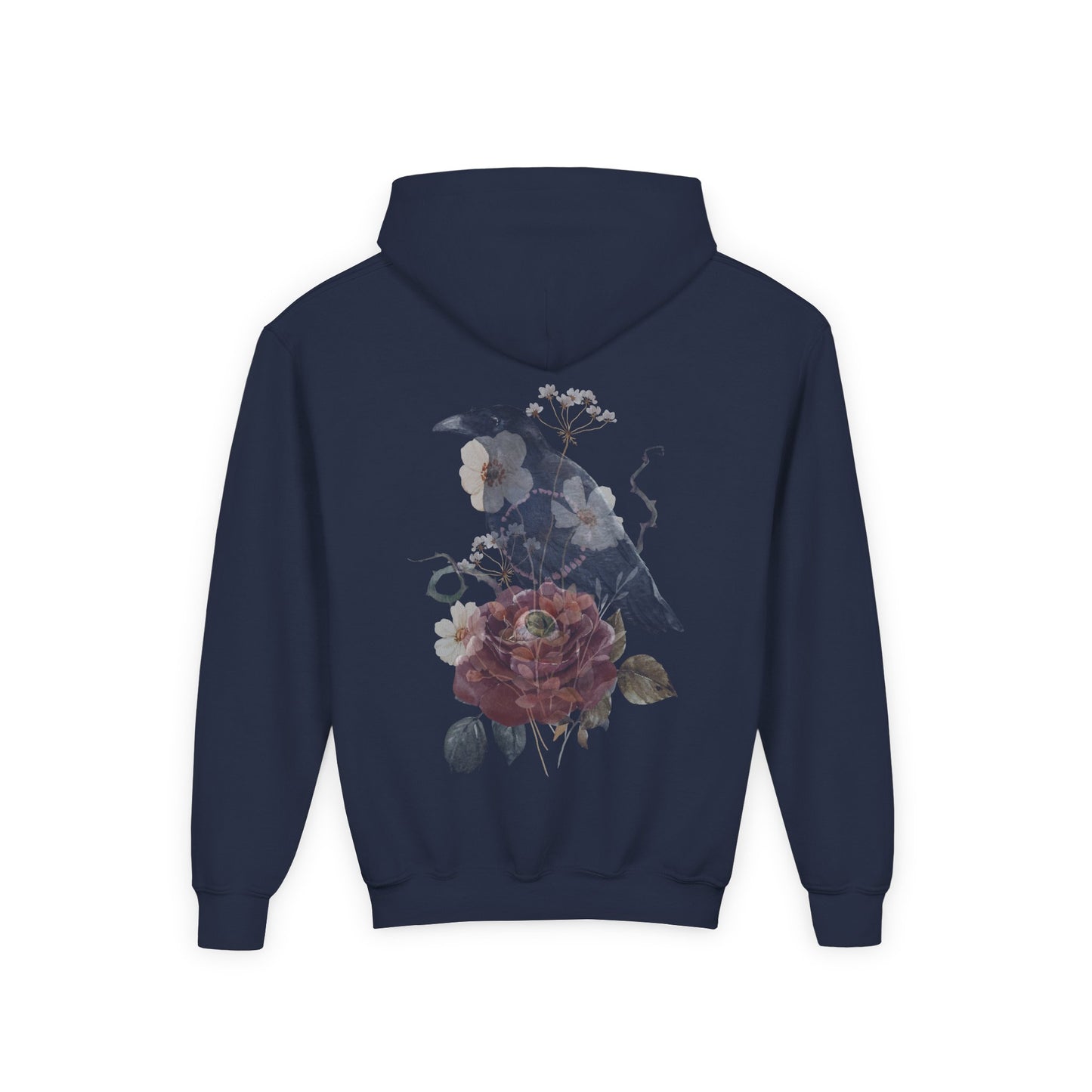 Floral Raven Youth Hoodie | Cozy Sweatshirt for Kids | Gift for Bird Lovers, Fall Fashion, Nature-Inspired Apparel