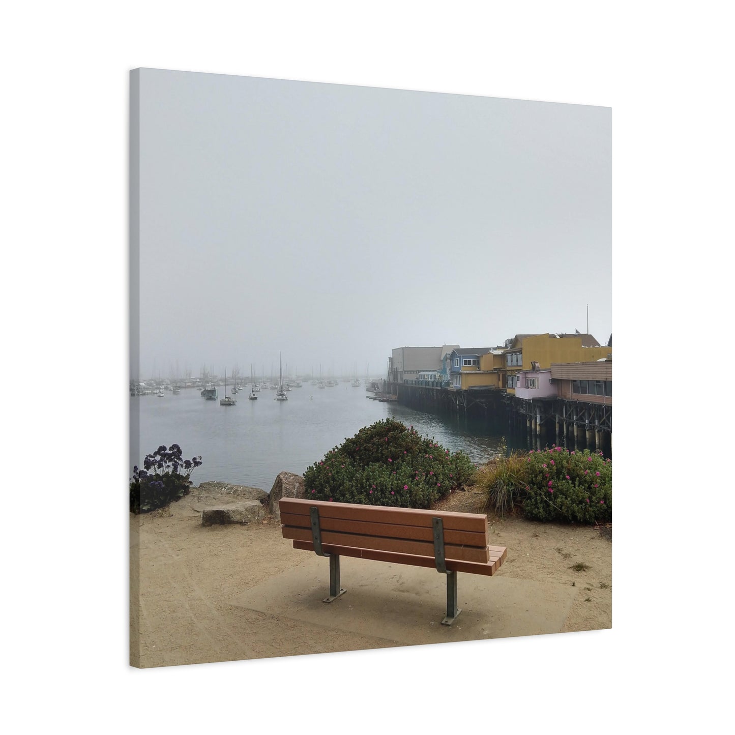 Stretched Canvas Art, Wall Decor, Coastal Landscape, Modern Home Decor, Gift for Beach Lovers, Nautical Decor, Foggy Harbor Scene