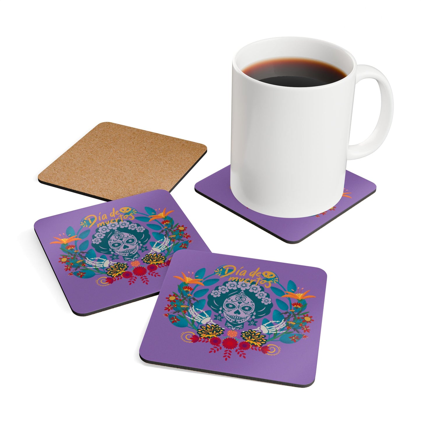Dia de los Meurtos - purple Corkwood Coaster Set