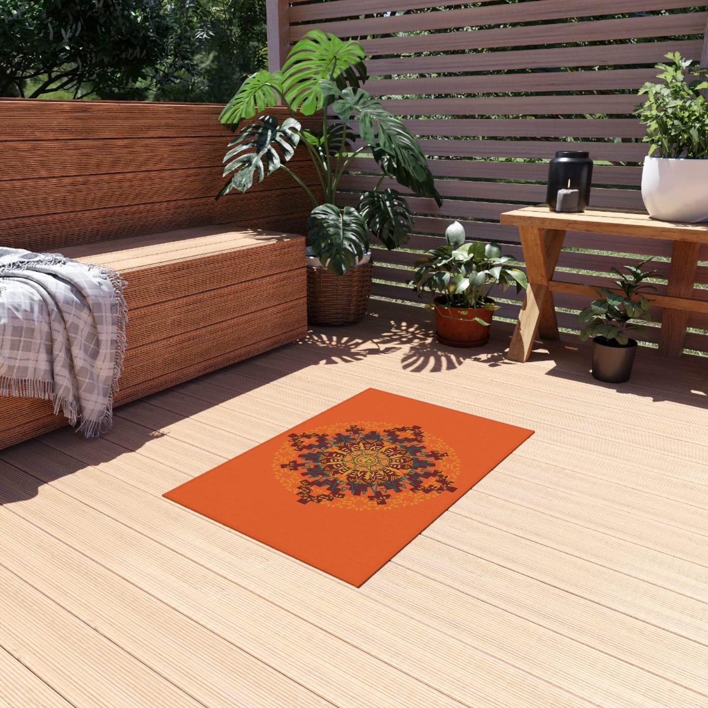 Stylish Outdoor Rug for Patios, Bright Mandala Design, Garden Decor, Ideal for Picnics, Festivals, and Outdoor Gatherings, Weather-Resistant