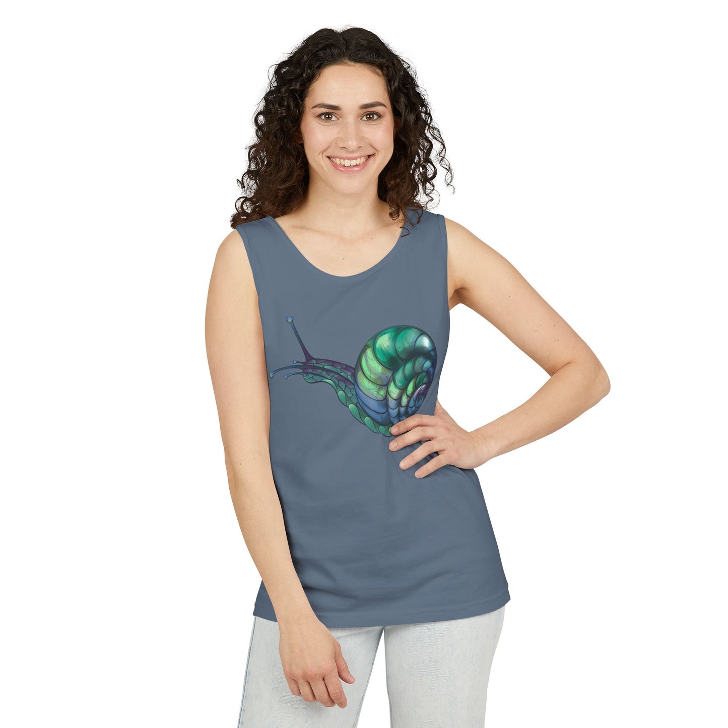 Snail Art Unisex Tank Top, Trendy Graphic Tee, Summer Fashion, Eco-Friendly Apparel, Beachwear, Gift for Nature Lovers
