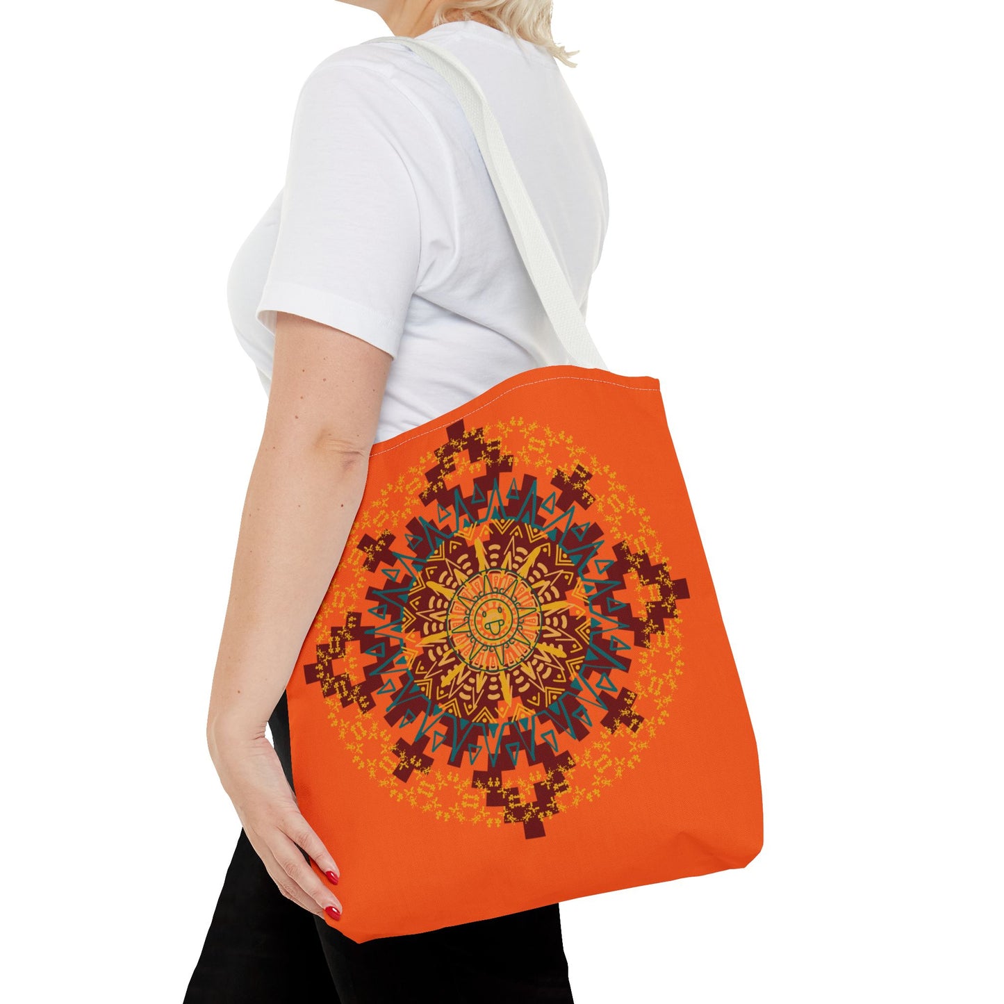 Vibrant Aztec/Mayan Calendar Inspired Mandala Tote Bag | Eco-Friendly Shopping Bag, Beach Bag, Gift for Her, Boho Style, Art Print Bag