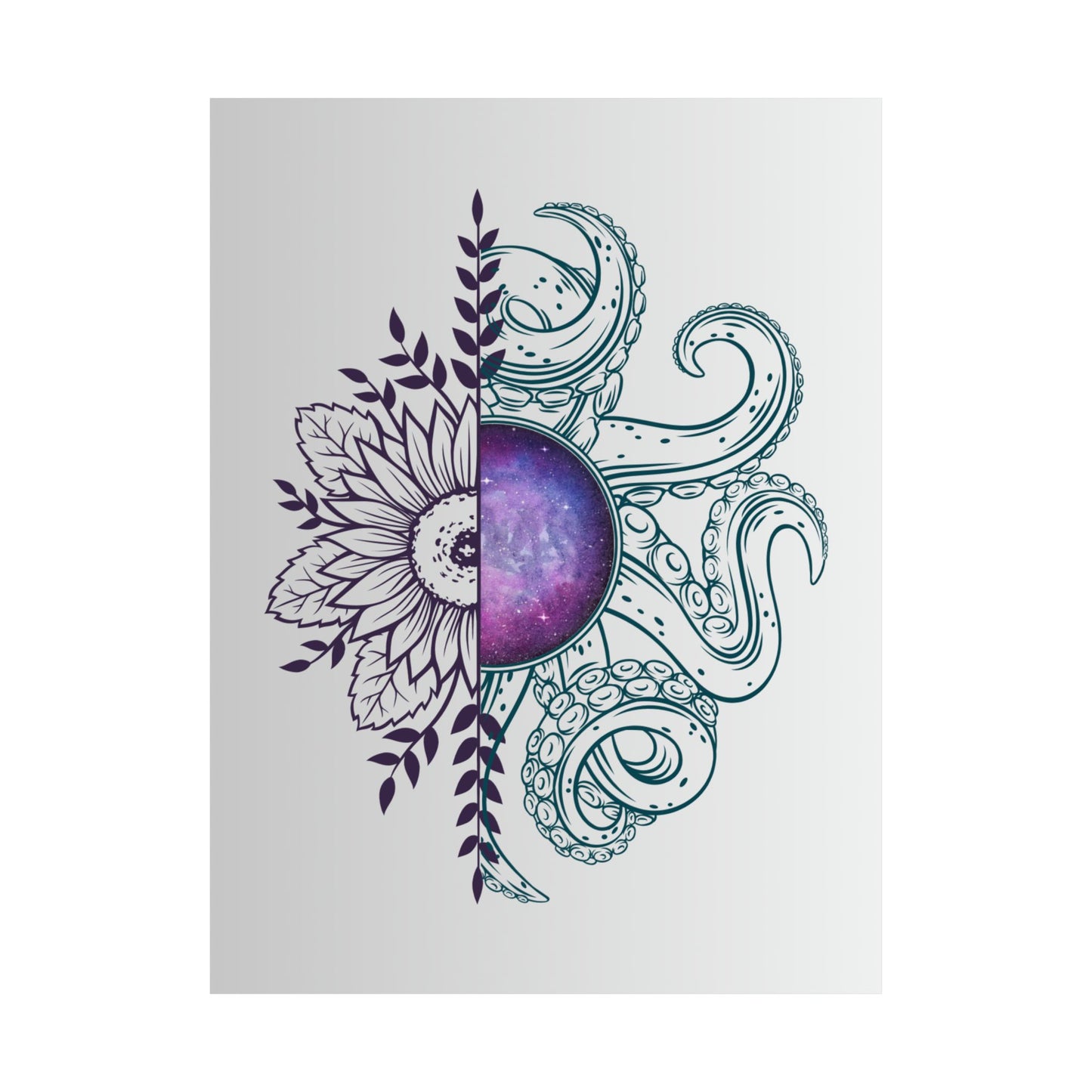 Cosmic Floral Wall Art Poster, Octopus Design Print, Home Decor, Nautical Art, Unique Gift for Ocean Lovers
