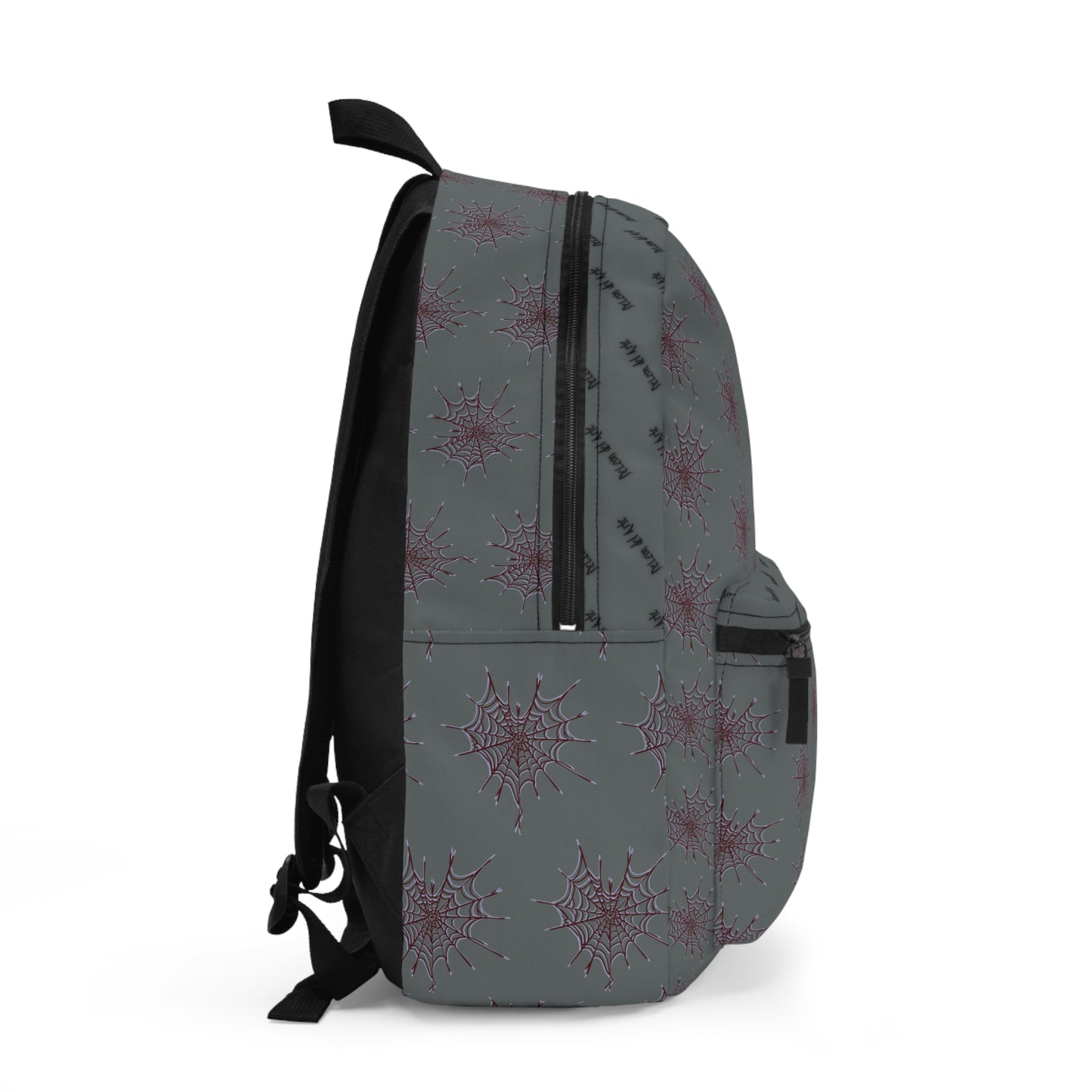 Dark Grey and Red Heart Web Backpack for Students, Stylish School Bag, Art Tote, Unique Gift for Teens, Boho Travel Accessory