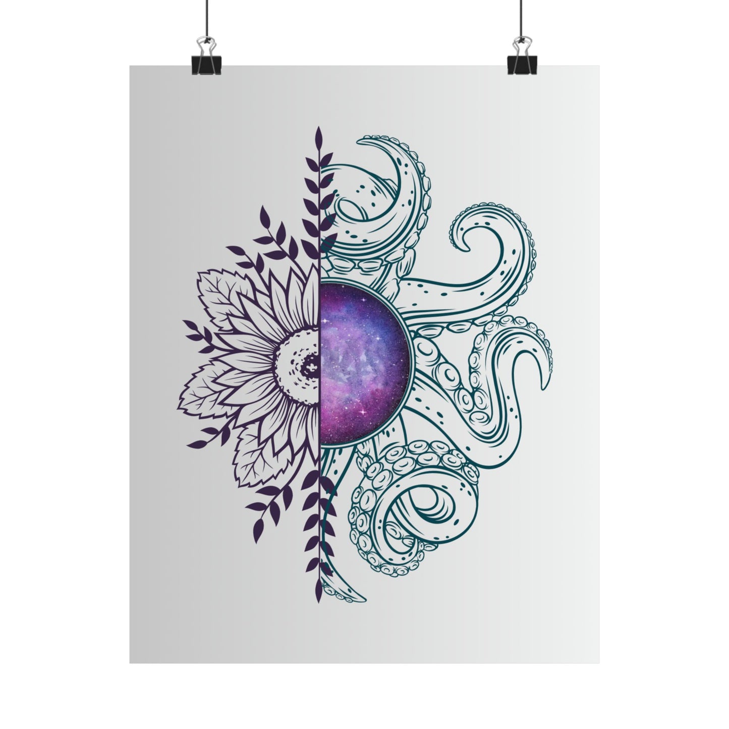 Cosmic Floral Wall Art Poster, Octopus Design Print, Home Decor, Nautical Art, Unique Gift for Ocean Lovers