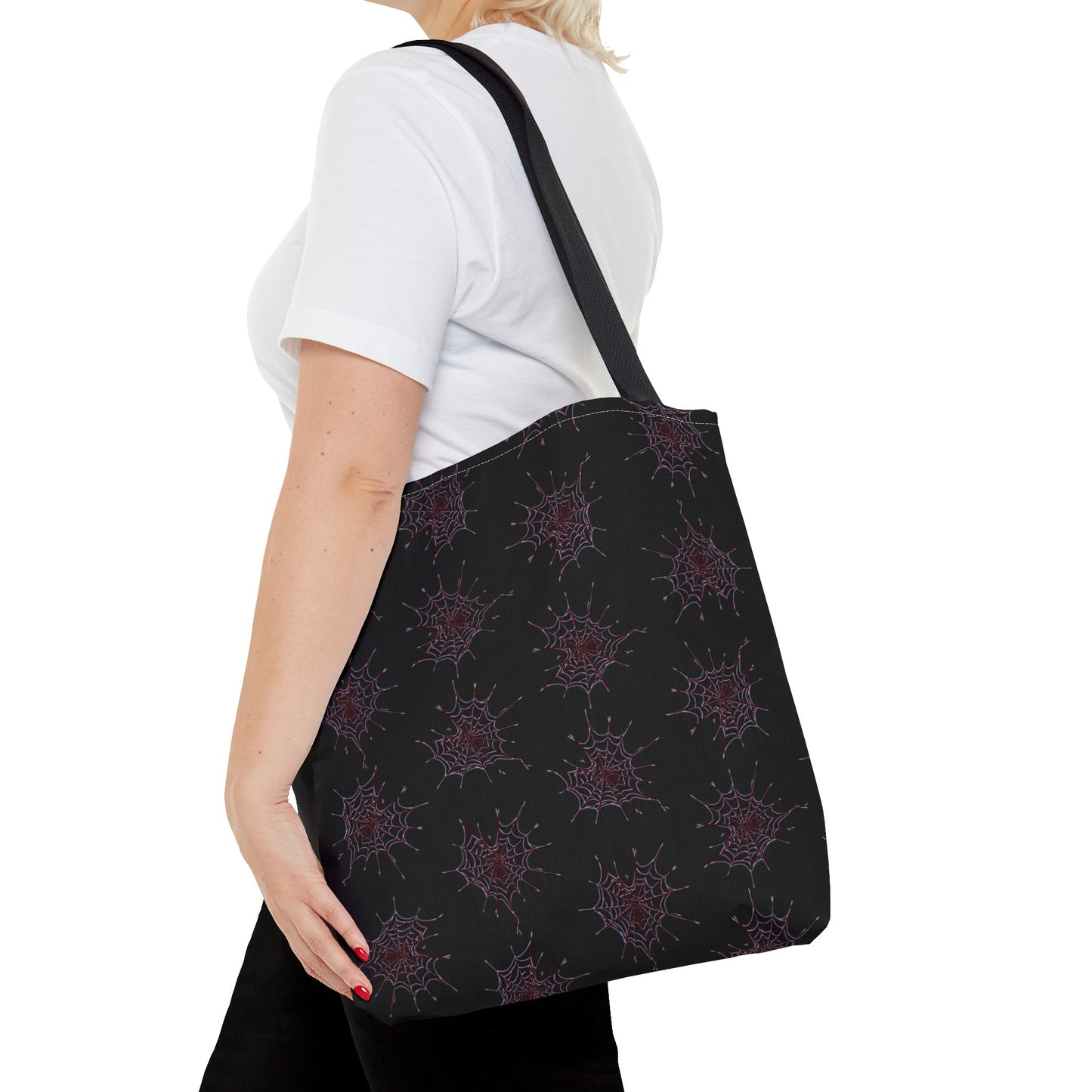 Chic Black and red Heart Web Tote Bag, Stylish Grocery Bag, Eco-Friendly Shopping Tote, Gift Bag for Her, Casual Beach Bag