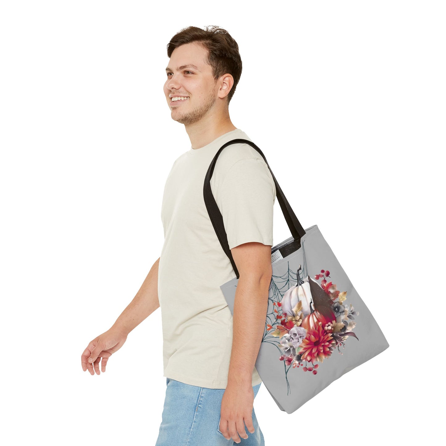 Halloween Floral Tote Bag | Spooky Fall Accessories, Trick or Treat Bag, Book Tote, Autumn Gift, Eco-Friendly Tote