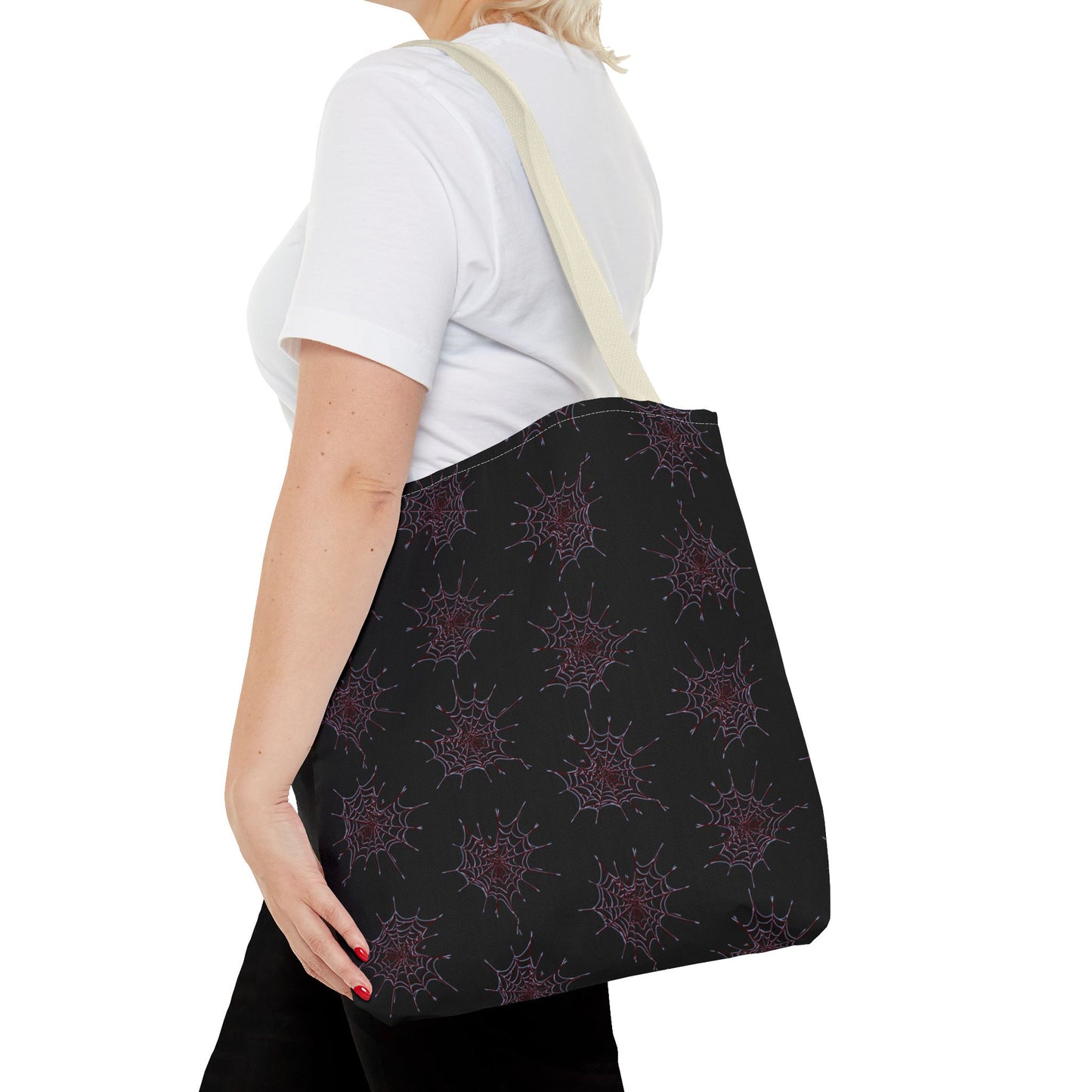 Chic Black and red Heart Web Tote Bag, Stylish Grocery Bag, Eco-Friendly Shopping Tote, Gift Bag for Her, Casual Beach Bag