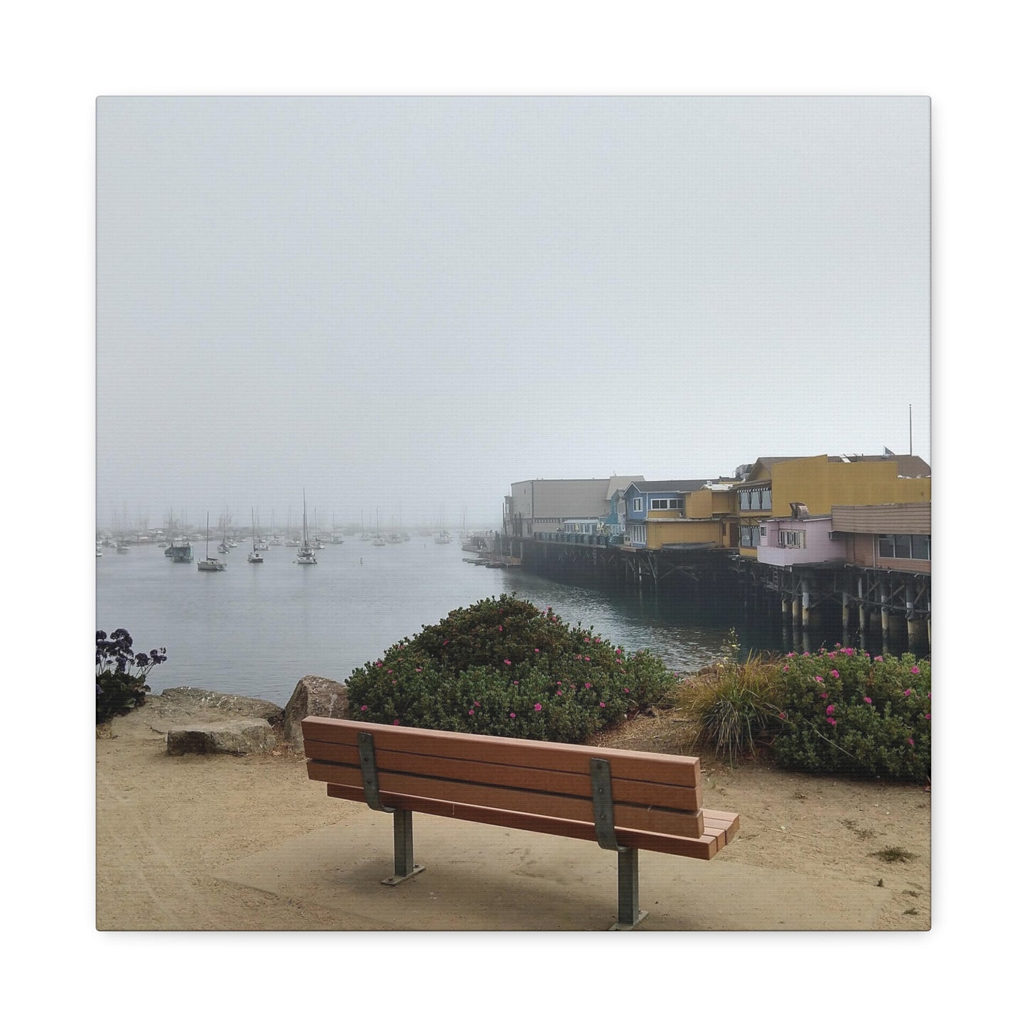Stretched Canvas Art, Wall Decor, Coastal Landscape, Modern Home Decor, Gift for Beach Lovers, Nautical Decor, Foggy Harbor Scene