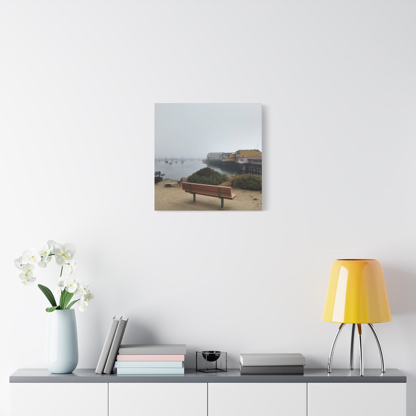 Stretched Canvas Art, Wall Decor, Coastal Landscape, Modern Home Decor, Gift for Beach Lovers, Nautical Decor, Foggy Harbor Scene