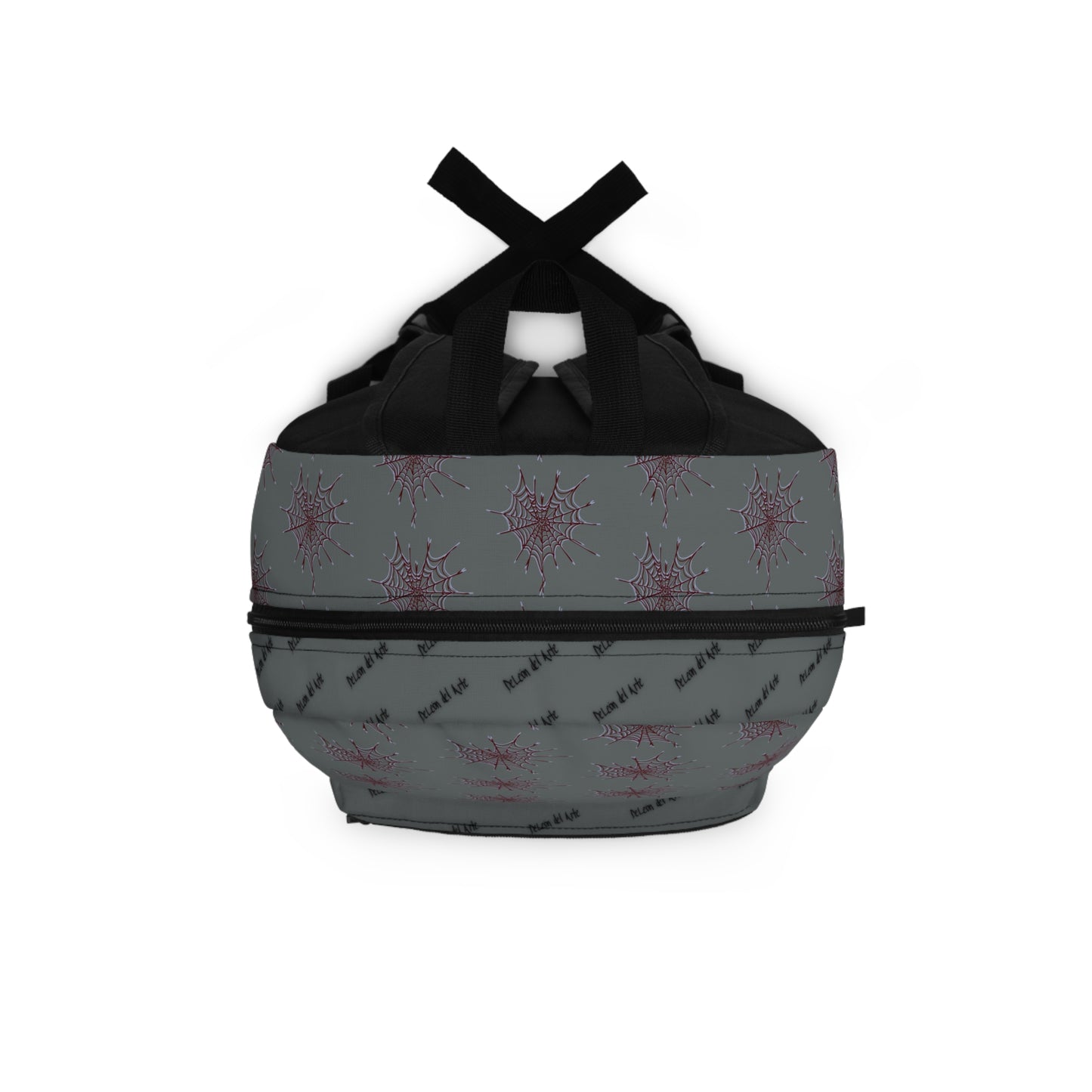 Dark Grey and Red Heart Web Backpack for Students, Stylish School Bag, Art Tote, Unique Gift for Teens, Boho Travel Accessory