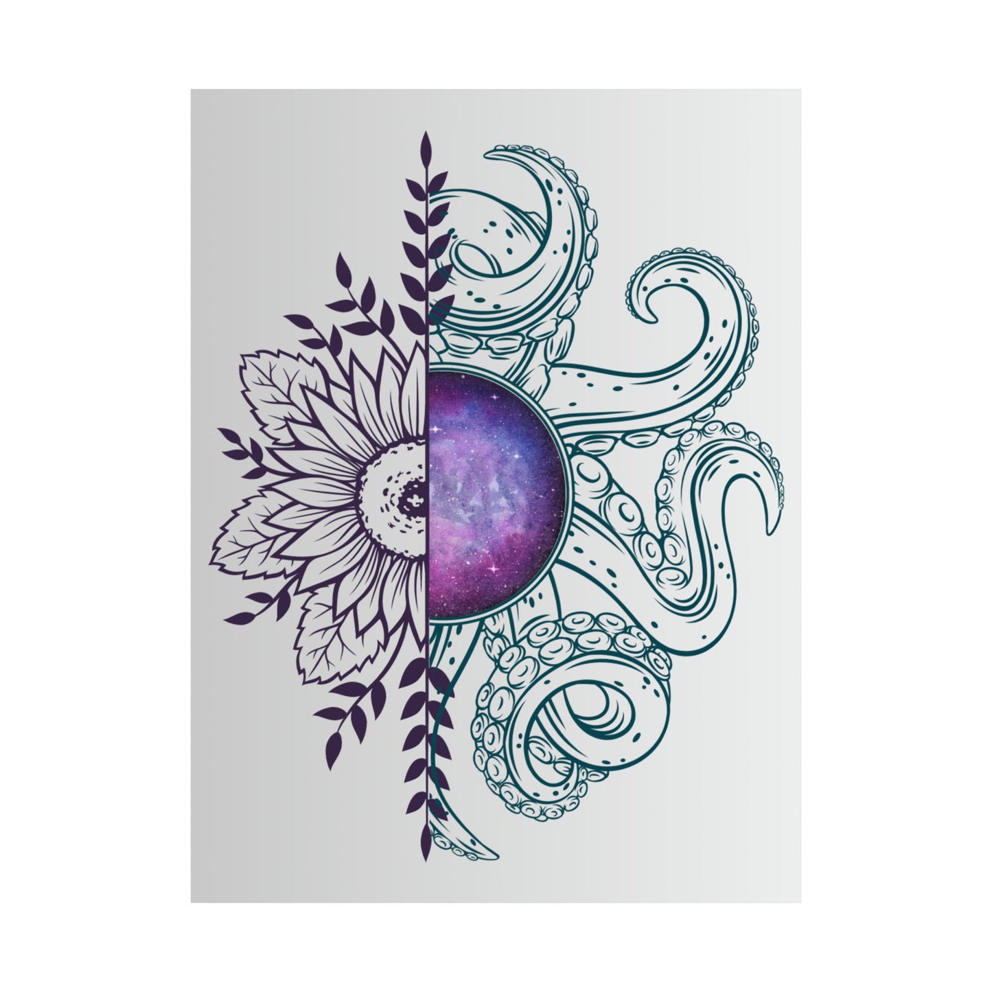 Cosmic Floral Wall Art Poster, Octopus Design Print, Home Decor, Nautical Art, Unique Gift for Ocean Lovers