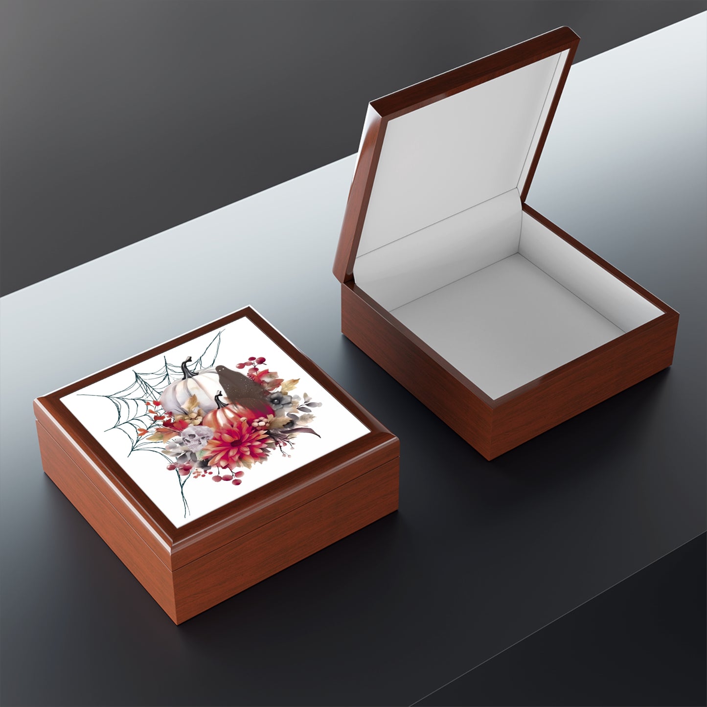Spooky Autumn Jewelry Box with Floral Design, Halloween Gift, Decorative Storage, Trick or Treat Decor, Fall Decor Box