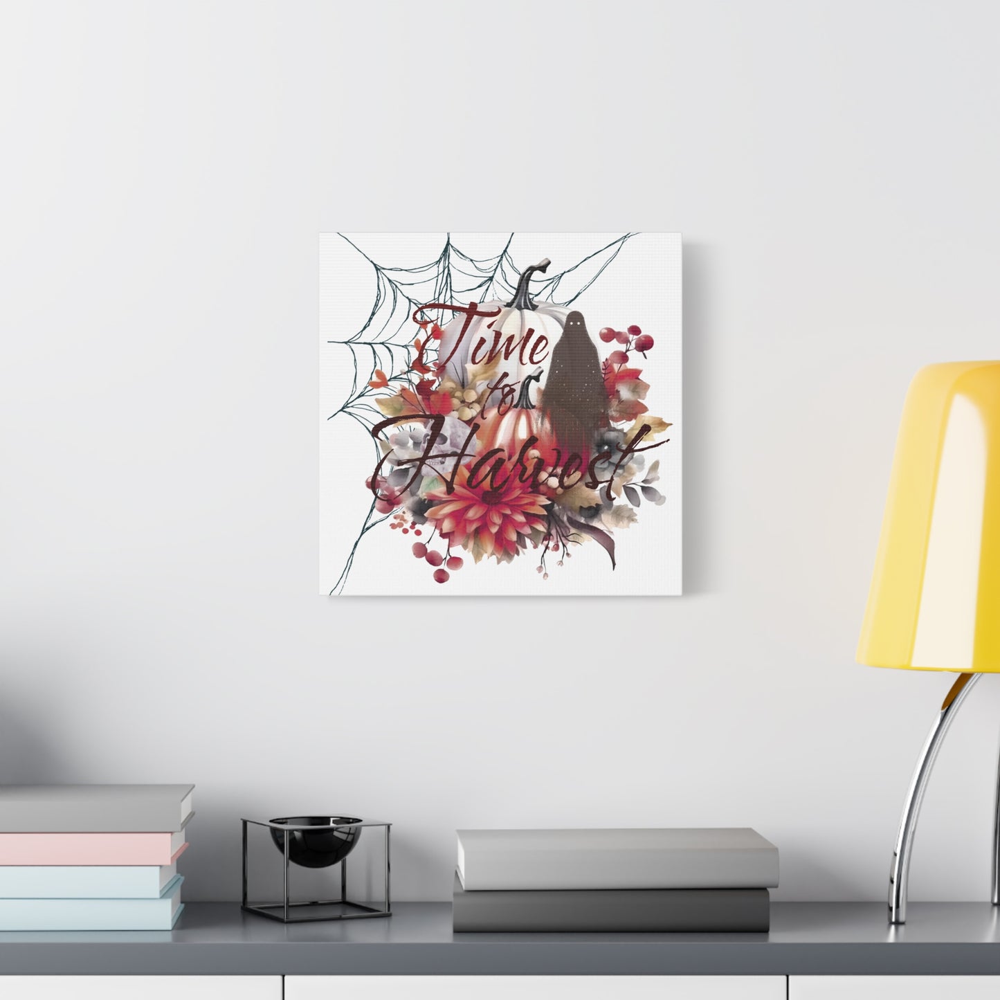 Autumn Wall Art, Halloween Canvas, Seasonal Decor, Fall Home Decor, Time for Harvest Print, Cozy Living Room Accent