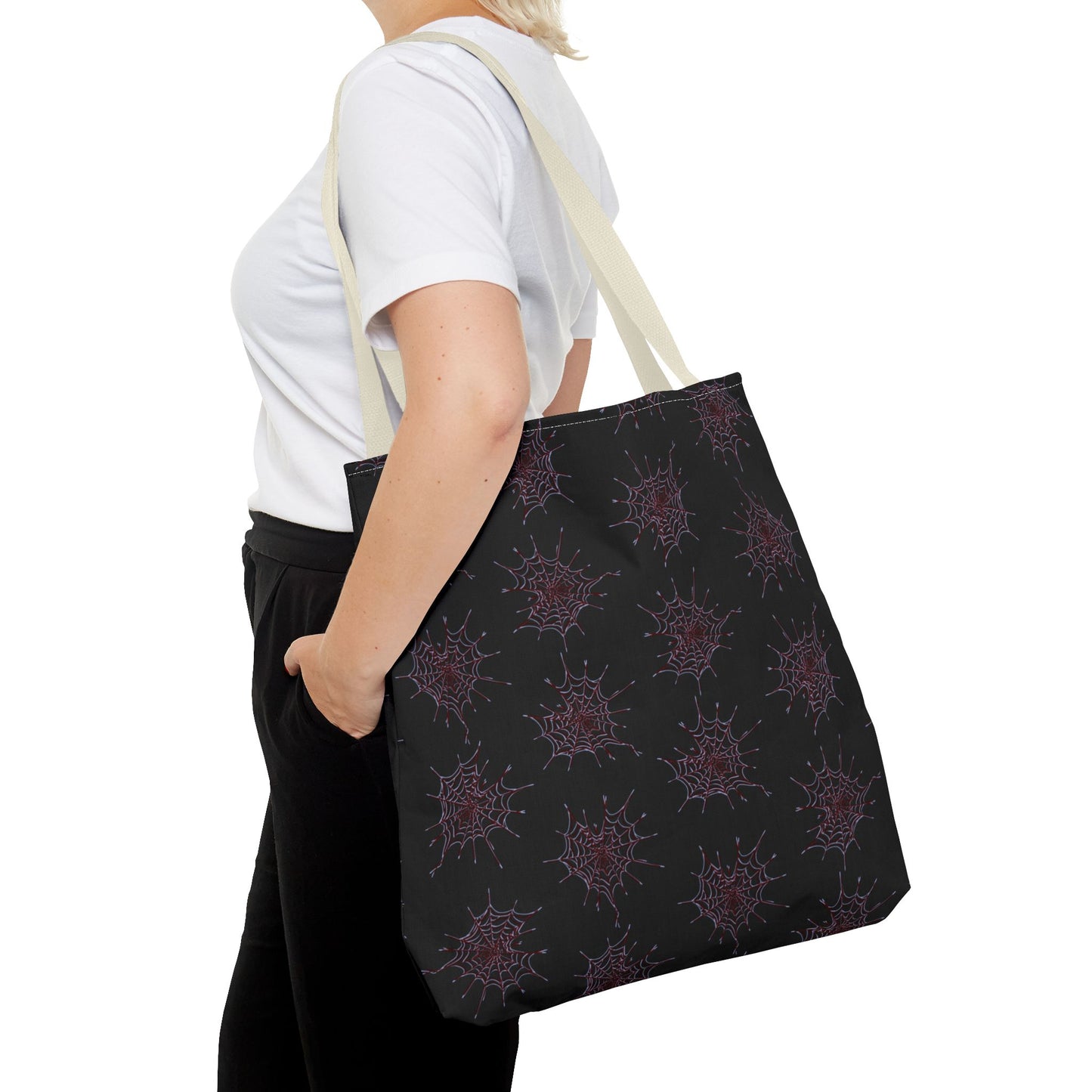 Chic Black and red Heart Web Tote Bag, Stylish Grocery Bag, Eco-Friendly Shopping Tote, Gift Bag for Her, Casual Beach Bag