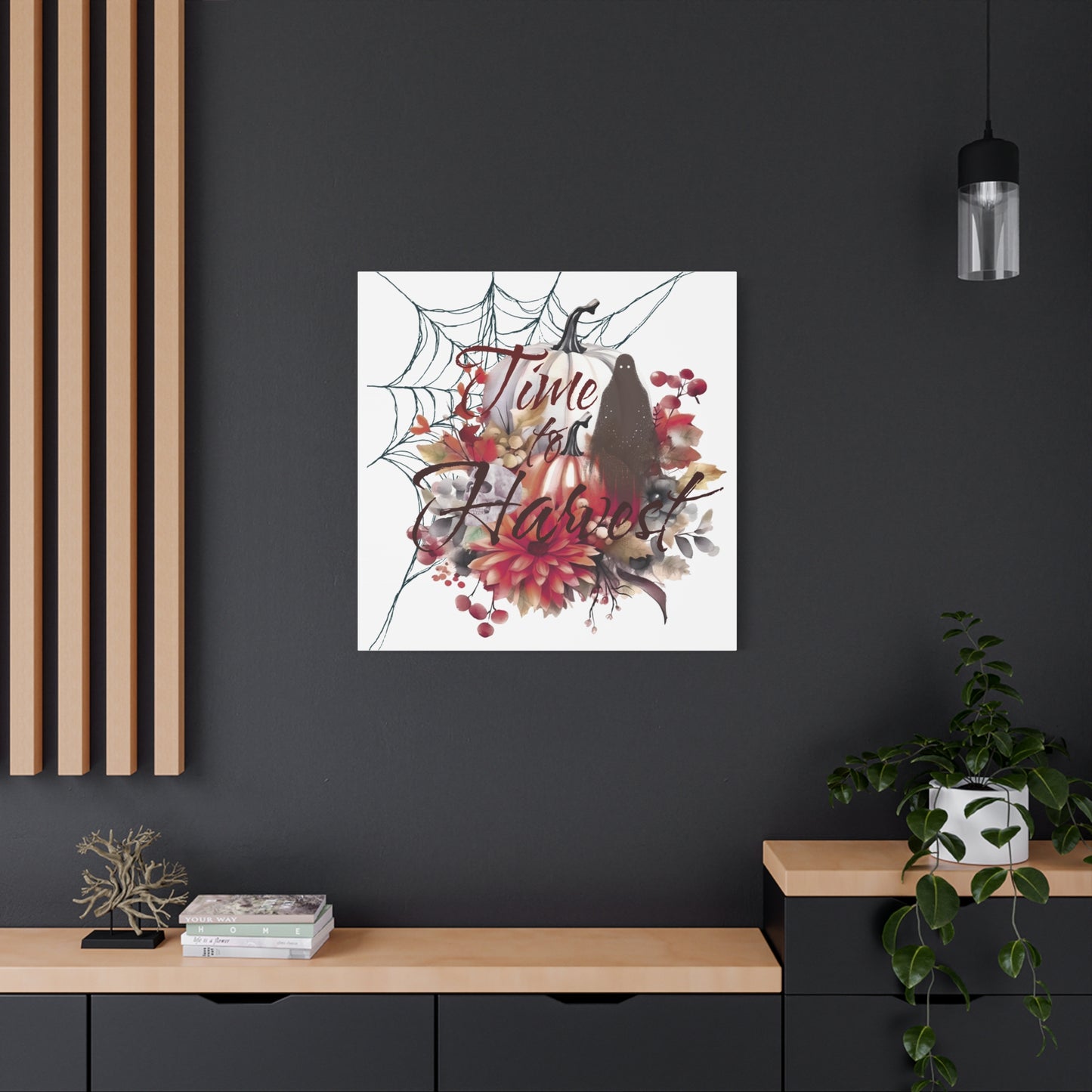 Autumn Wall Art, Halloween Canvas, Seasonal Decor, Fall Home Decor, Time for Harvest Print, Cozy Living Room Accent
