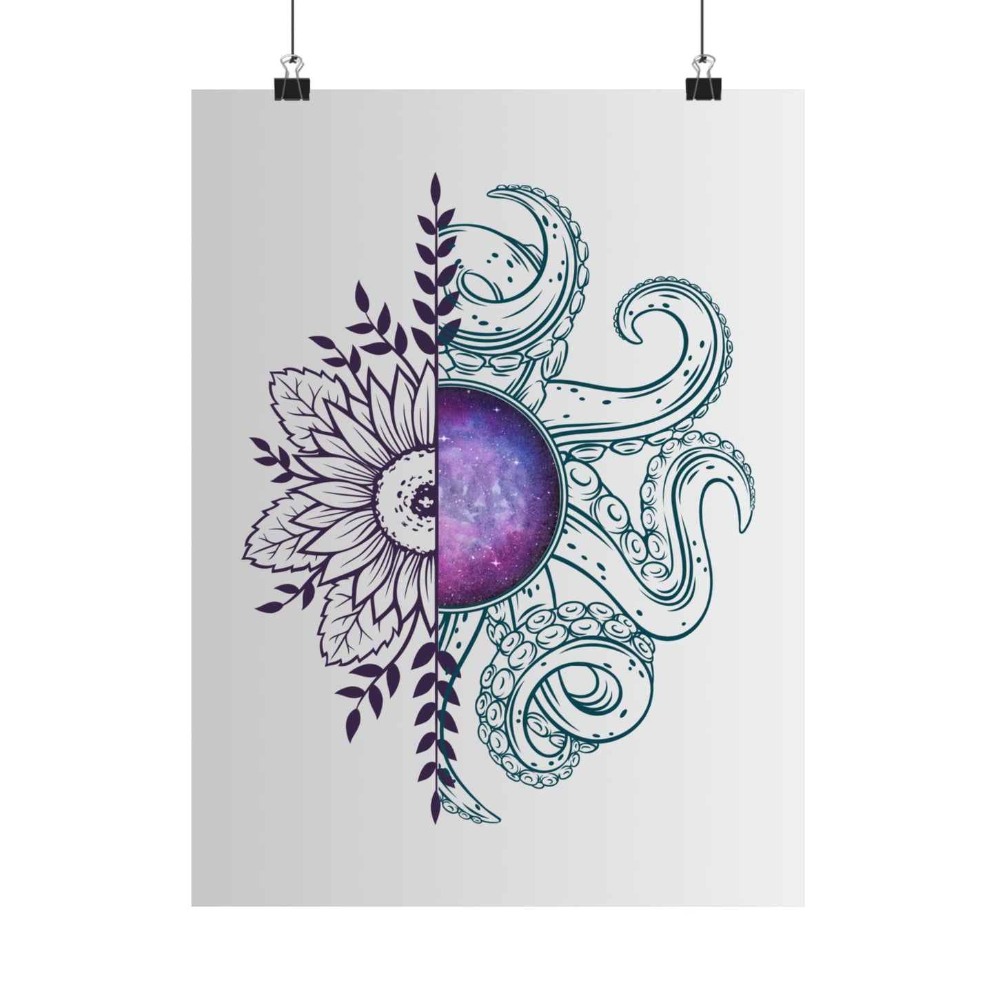 Cosmic Floral Wall Art Poster, Octopus Design Print, Home Decor, Nautical Art, Unique Gift for Ocean Lovers
