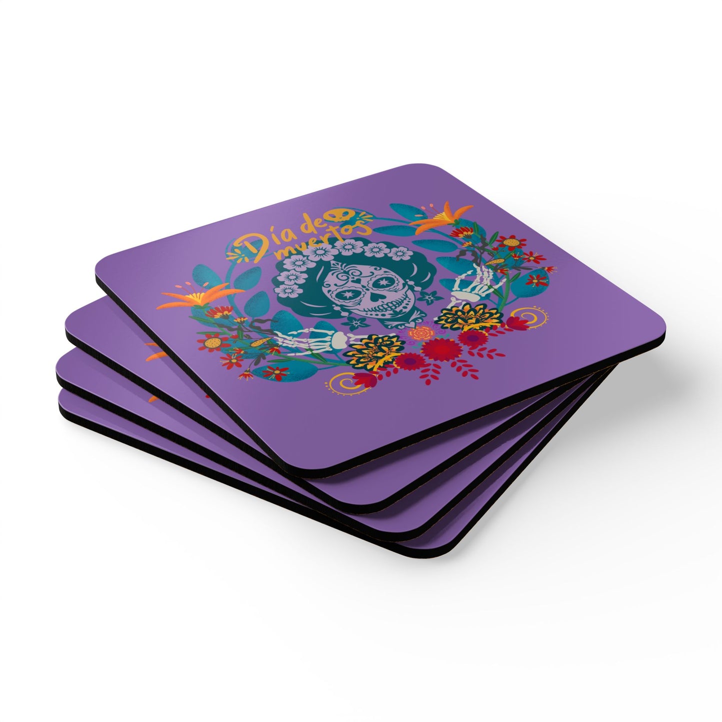 Dia de los Meurtos - purple Corkwood Coaster Set