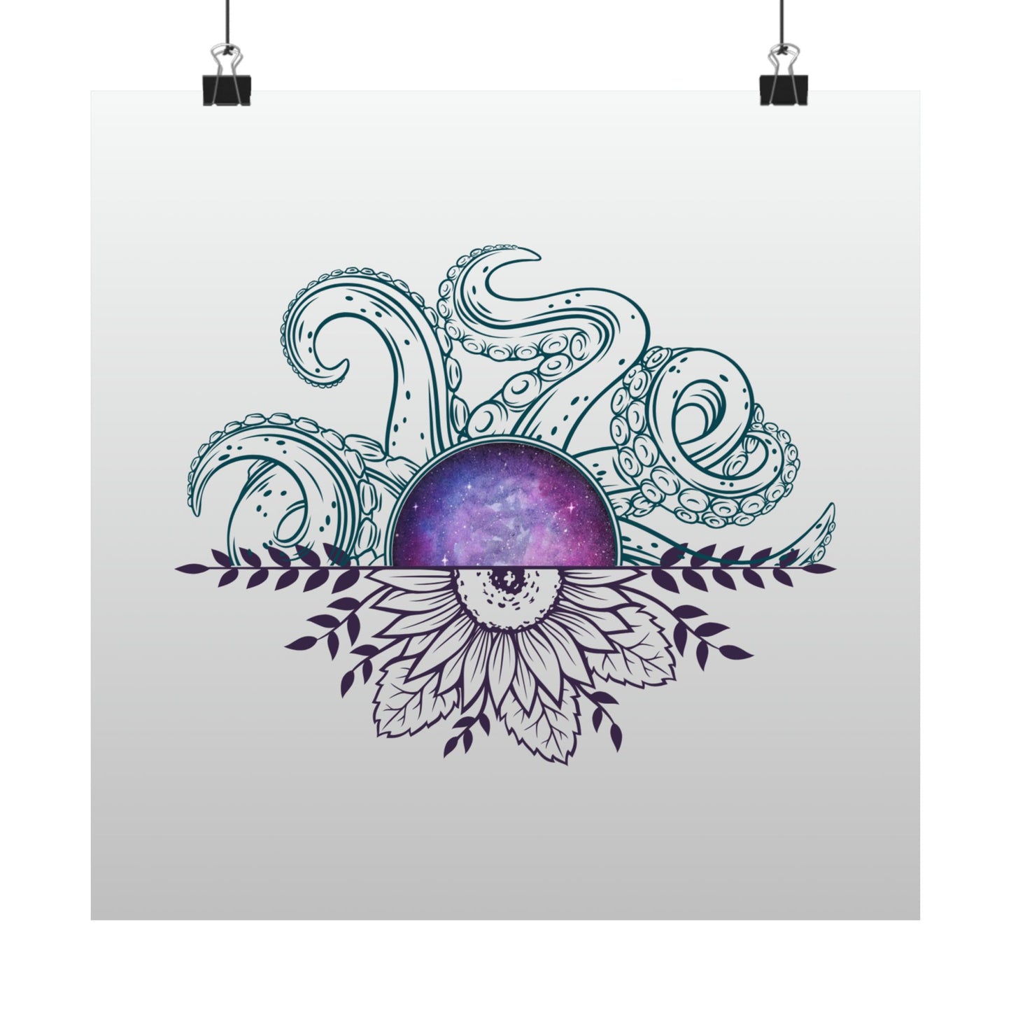 Cosmic Floral Wall Art Poster, Octopus Design Print, Home Decor, Nautical Art, Unique Gift for Ocean Lovers