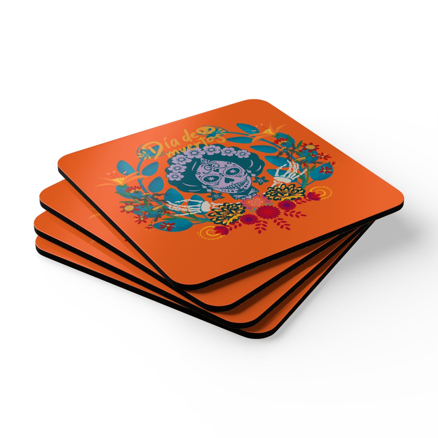 Dia de los Muertos - orange Corkwood Coaster Set