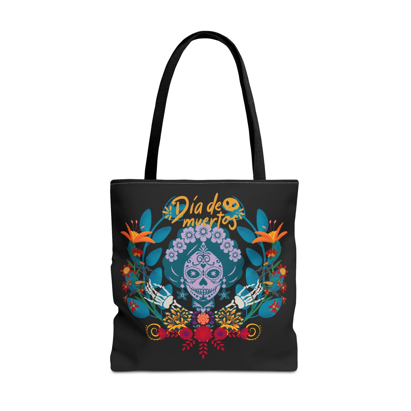 Dia de Muertos Tote Bag, Halloween Gift, Floral Skull Bag, AOP Grocery Tote, Eco-Friendly Shopper