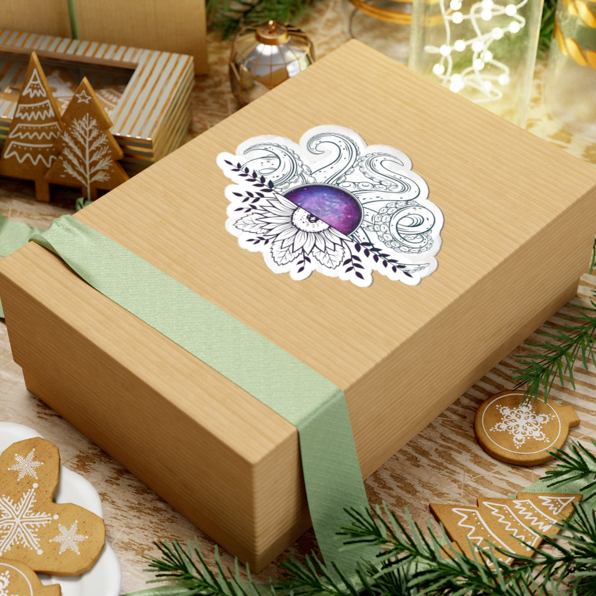 Ocean-Inspired Kiss-Cut Stickers, Boho Decor, Laptop Stickers, Flower & Octopus Art, Perfect for Gifts and Journals