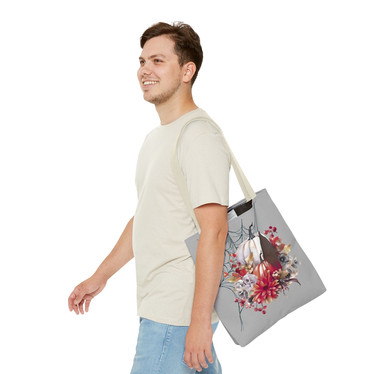 Halloween Floral Tote Bag | Spooky Fall Accessories, Trick or Treat Bag, Book Tote, Autumn Gift, Eco-Friendly Tote