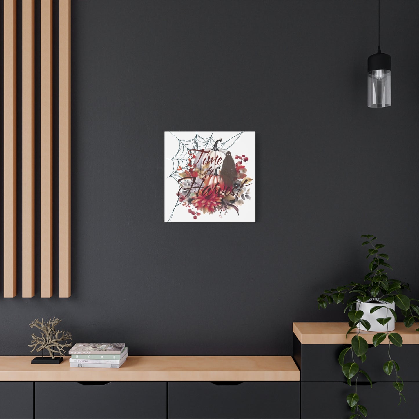 Autumn Wall Art, Halloween Canvas, Seasonal Decor, Fall Home Decor, Time for Harvest Print, Cozy Living Room Accent