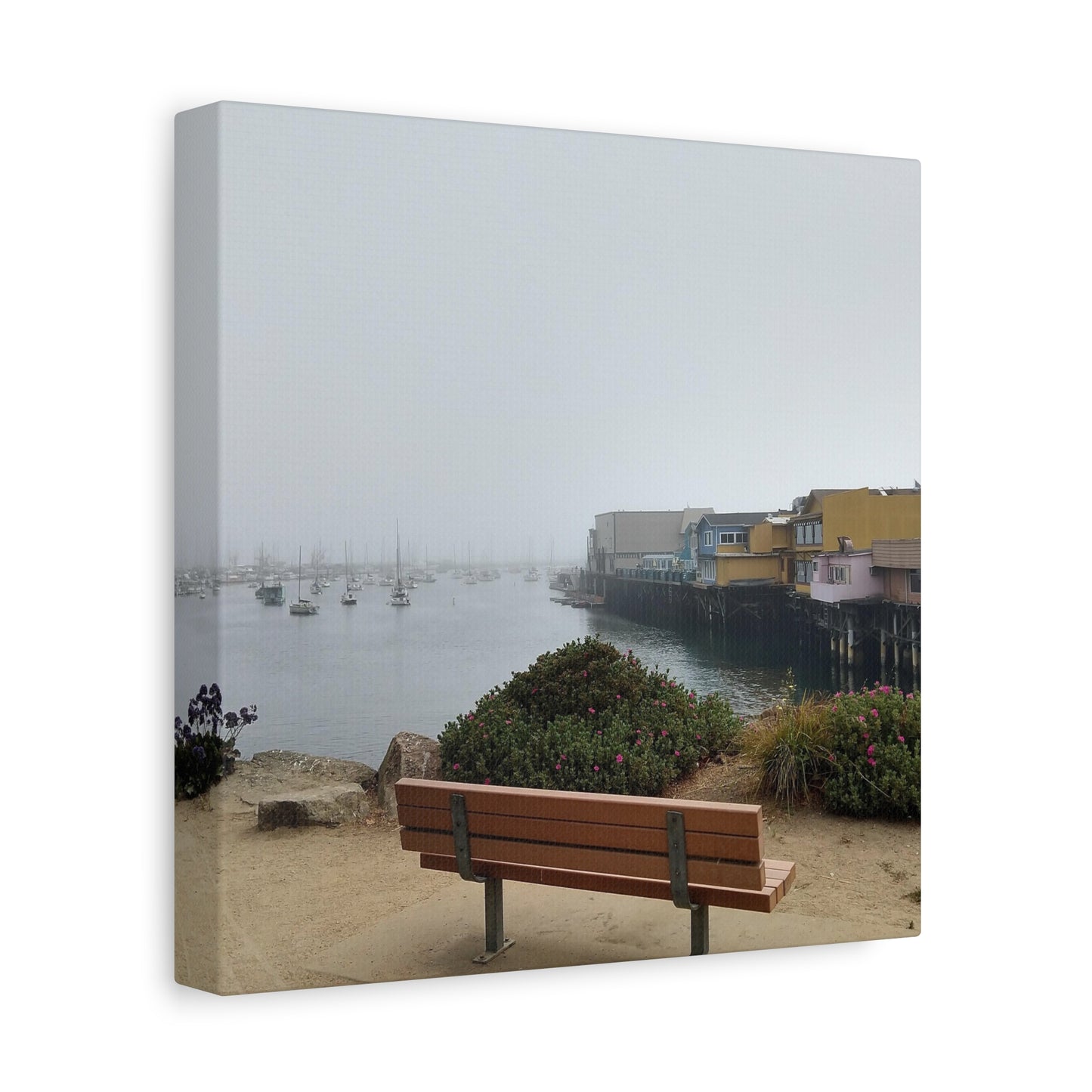 Stretched Canvas Art, Wall Decor, Coastal Landscape, Modern Home Decor, Gift for Beach Lovers, Nautical Decor, Foggy Harbor Scene