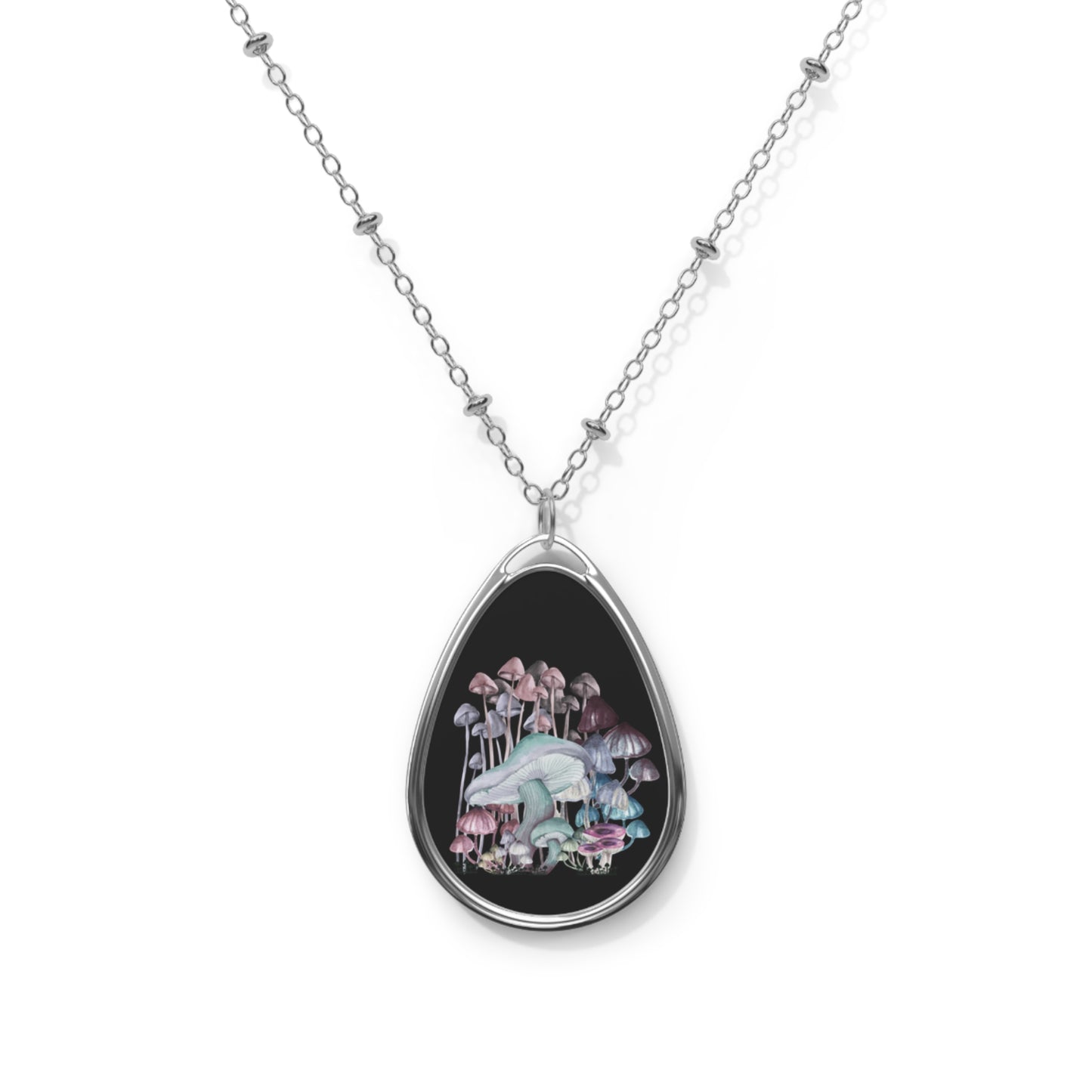Elegant Oval Necklace with Enchanted Mushroom Design, Nature Jewelry, Gift for Her, Boho Chic Accessory, Unique Fashion Statement