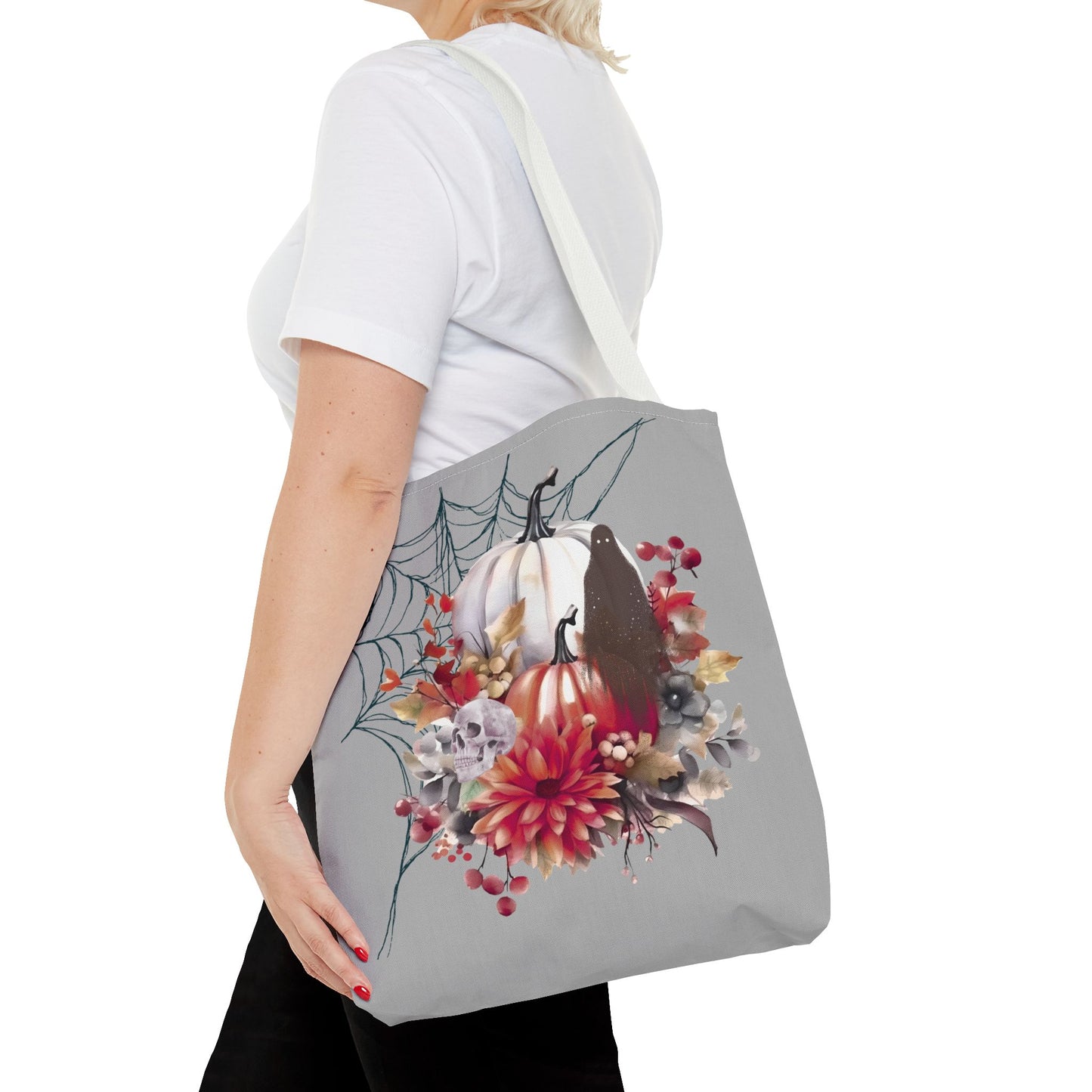 Halloween Floral Tote Bag | Spooky Fall Accessories, Trick or Treat Bag, Book Tote, Autumn Gift, Eco-Friendly Tote