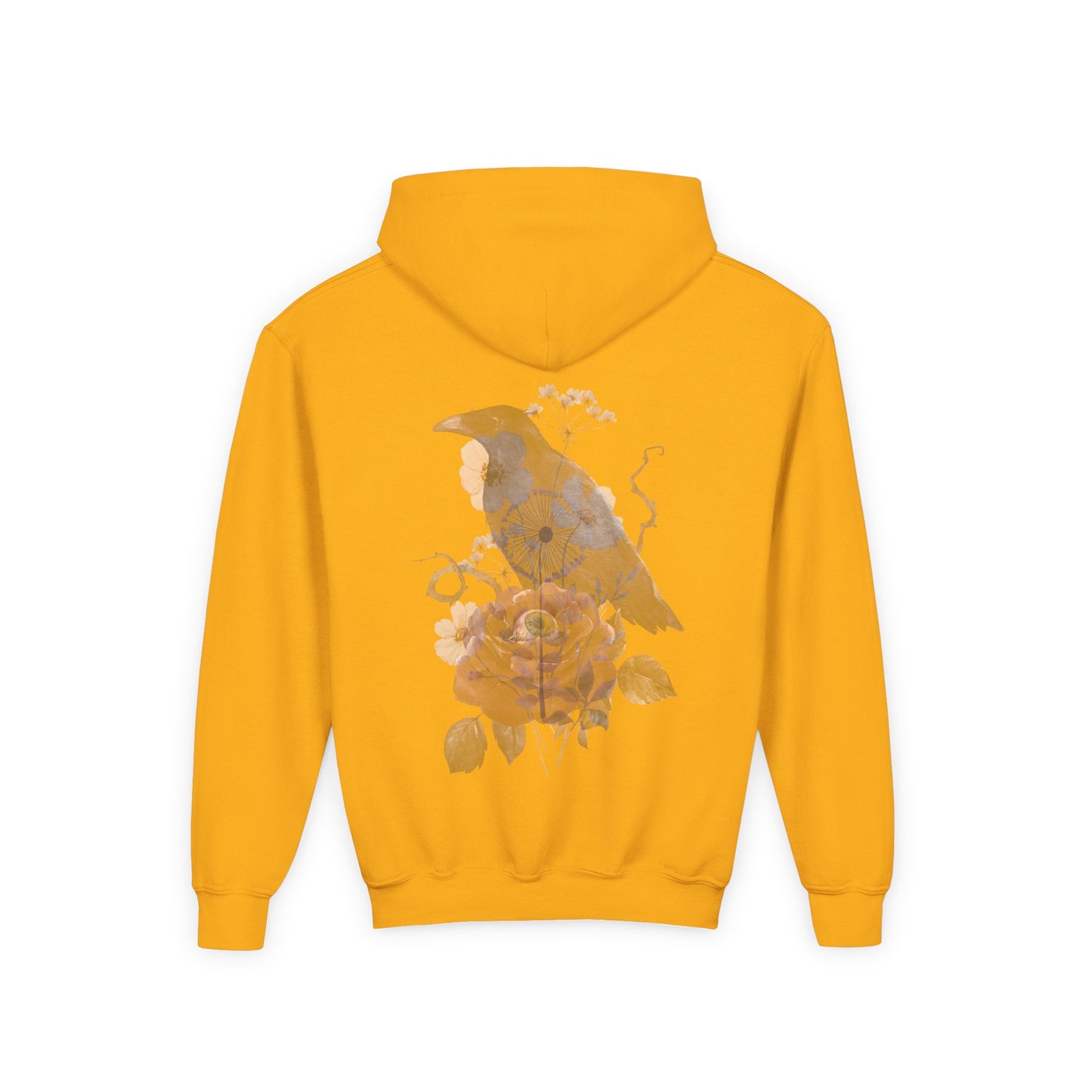 Floral Raven Youth Hoodie | Cozy Sweatshirt for Kids | Gift for Bird Lovers, Fall Fashion, Nature-Inspired Apparel