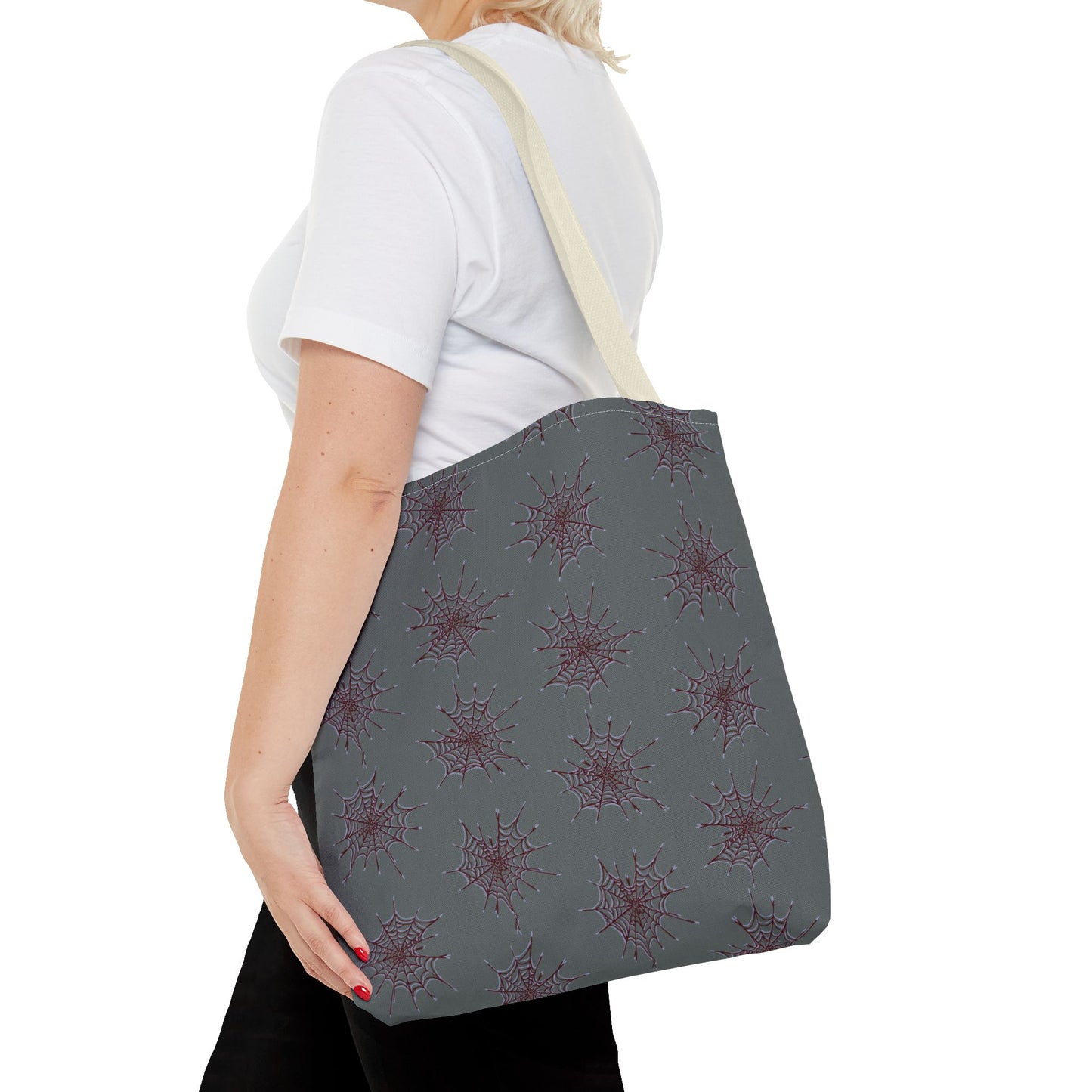 Chic Dark Grey and red Heart Web Tote Bag, Stylish Grocery Bag, Eco-Friendly Shopping Tote, Gift Bag for Her, Casual Beach Bag