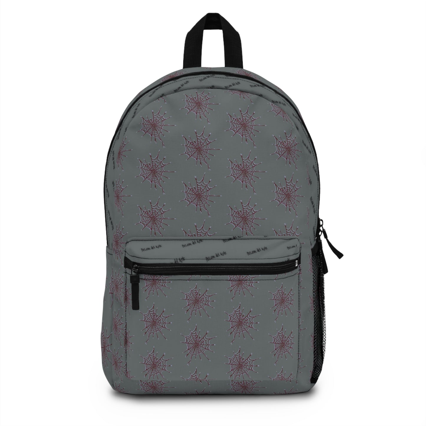Dark Grey and Red Heart Web Backpack for Students, Stylish School Bag, Art Tote, Unique Gift for Teens, Boho Travel Accessory