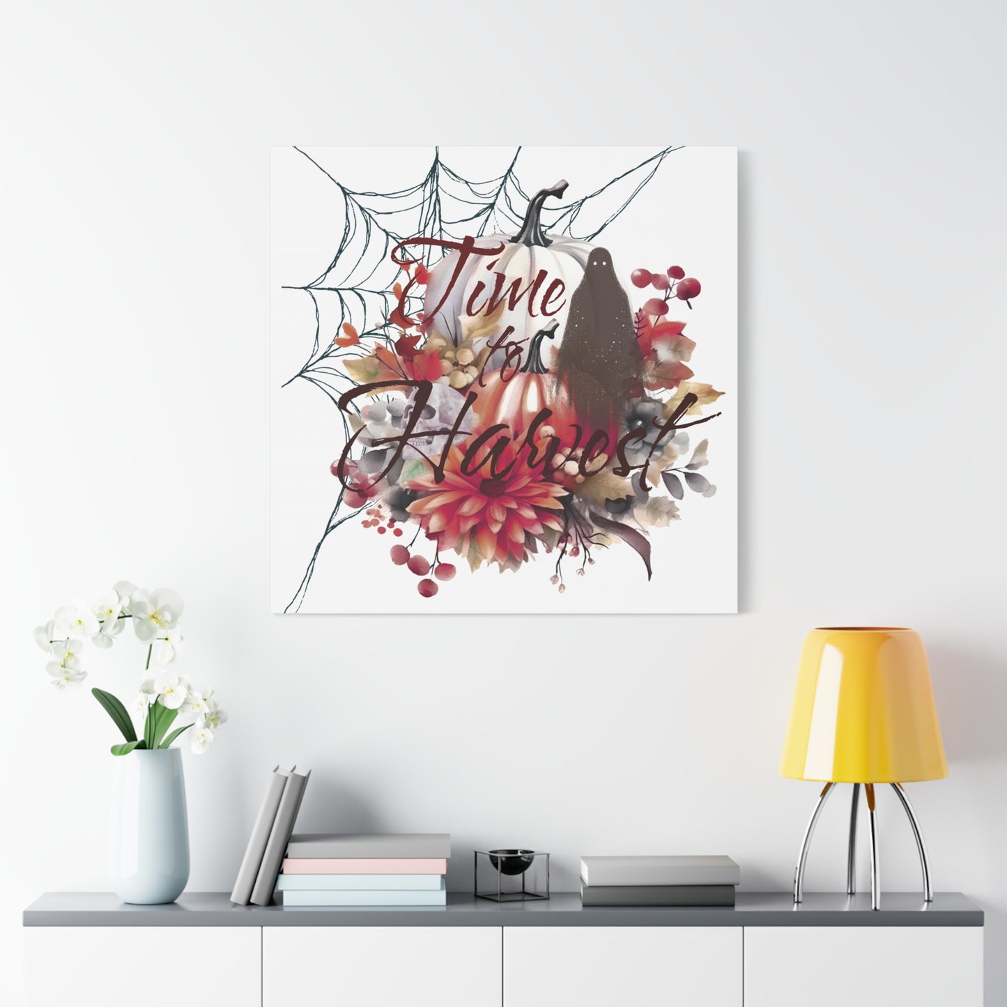 Autumn Wall Art, Halloween Canvas, Seasonal Decor, Fall Home Decor, Time for Harvest Print, Cozy Living Room Accent