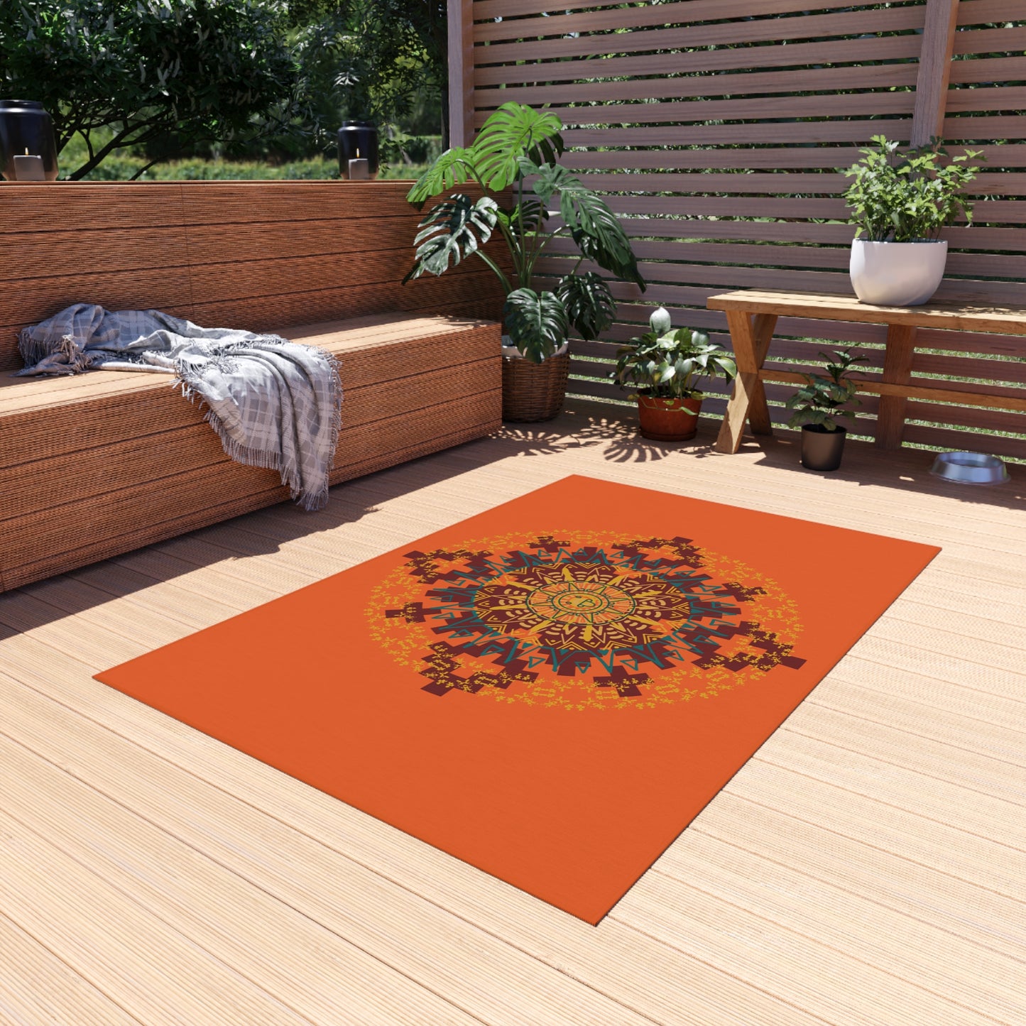 Stylish Outdoor Rug for Patios, Bright Mandala Design, Garden Decor, Ideal for Picnics, Festivals, and Outdoor Gatherings, Weather-Resistant
