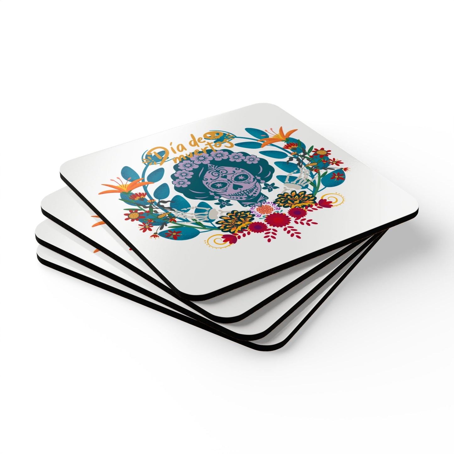 Dia de los Muertos - white Corkwood Coaster Set