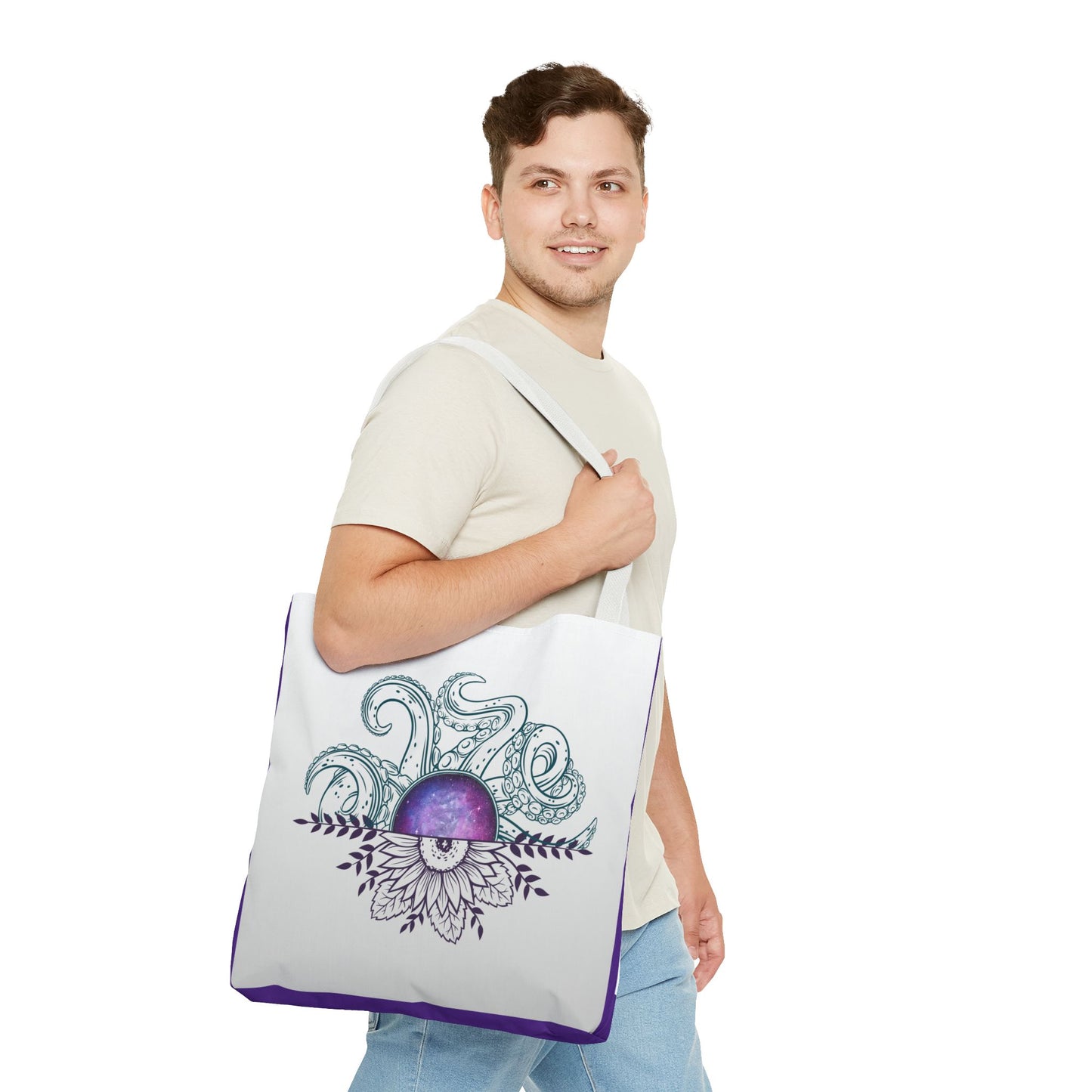 Whimsical Octopus Floral Tote Bag, Beach Bag, Grocery Tote, Eco-Friendly Bag, Gift for Ocean Lovers, Unique Art Carryall