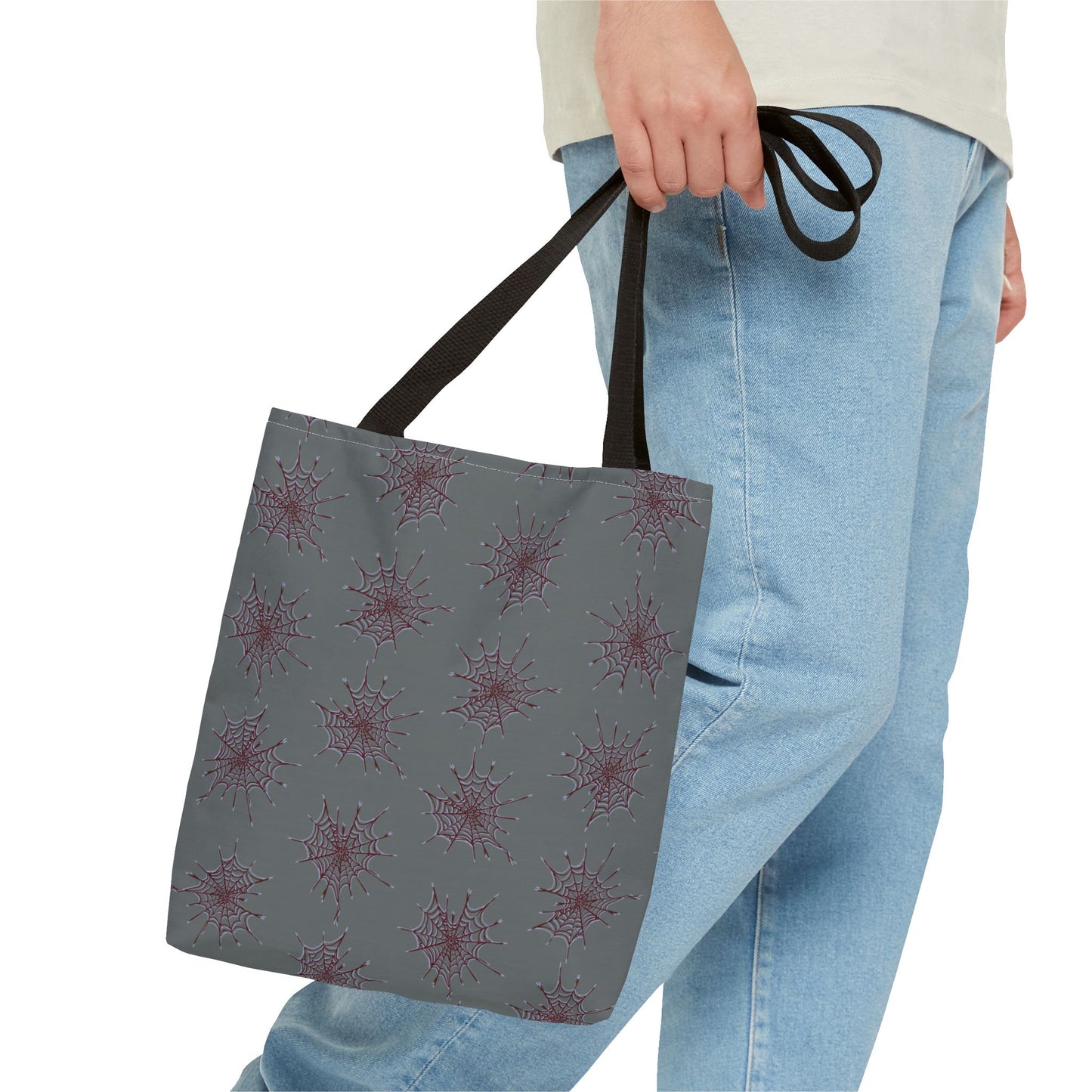 Chic Dark Grey and red Heart Web Tote Bag, Stylish Grocery Bag, Eco-Friendly Shopping Tote, Gift Bag for Her, Casual Beach Bag