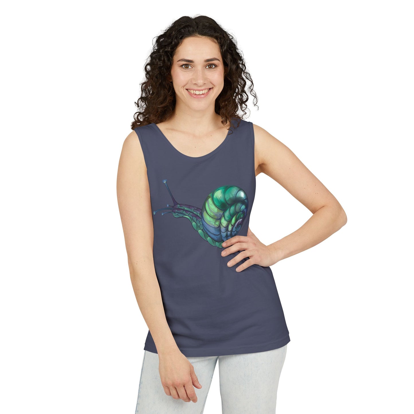 Snail Art Unisex Tank Top, Trendy Graphic Tee, Summer Fashion, Eco-Friendly Apparel, Beachwear, Gift for Nature Lovers