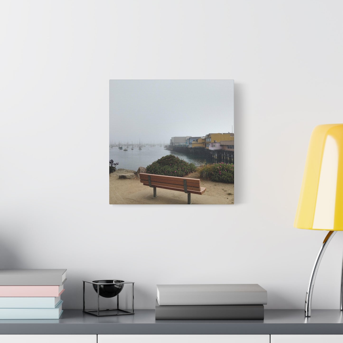 Stretched Canvas Art, Wall Decor, Coastal Landscape, Modern Home Decor, Gift for Beach Lovers, Nautical Decor, Foggy Harbor Scene