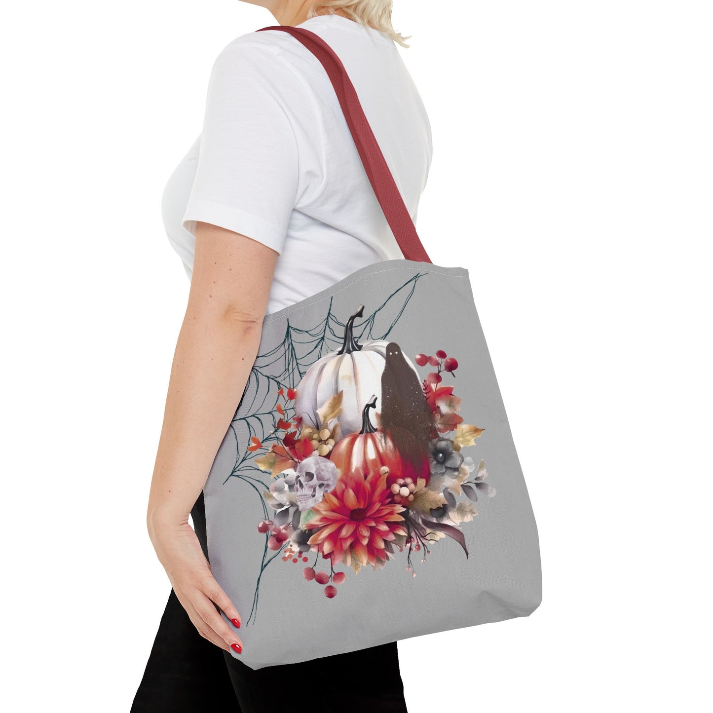 Halloween Floral Tote Bag | Spooky Fall Accessories, Trick or Treat Bag, Book Tote, Autumn Gift, Eco-Friendly Tote