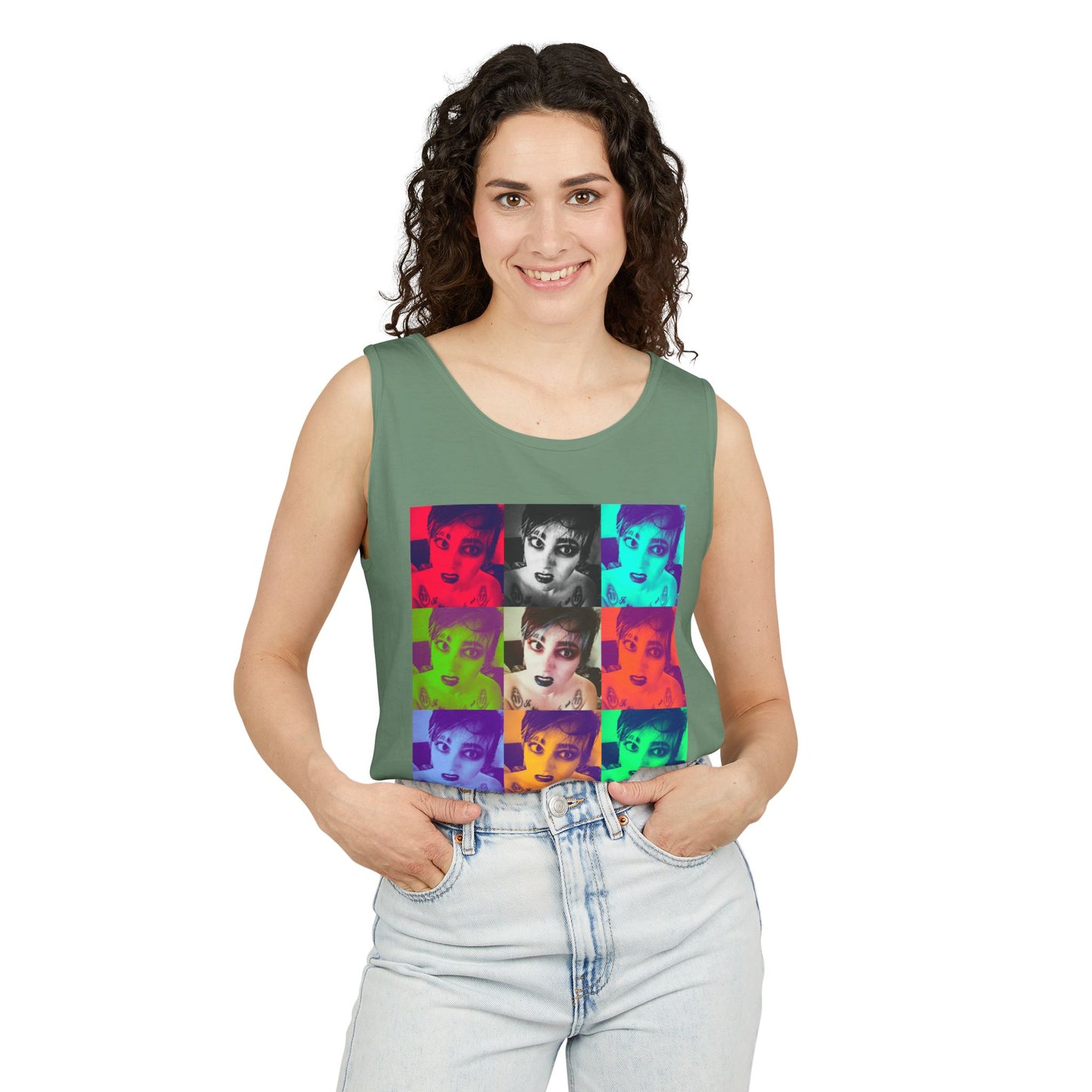 Vibrant Pop Art Tank Top, Unisex Garment-Dyed Sleeveless Tee, Fun Summer Essential, Beach Party Wear, Cool Gift Idea
