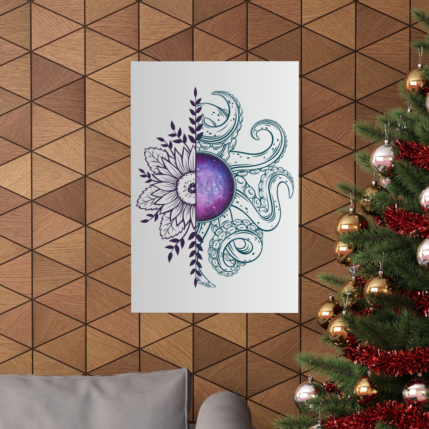 Cosmic Floral Wall Art Poster, Octopus Design Print, Home Decor, Nautical Art, Unique Gift for Ocean Lovers