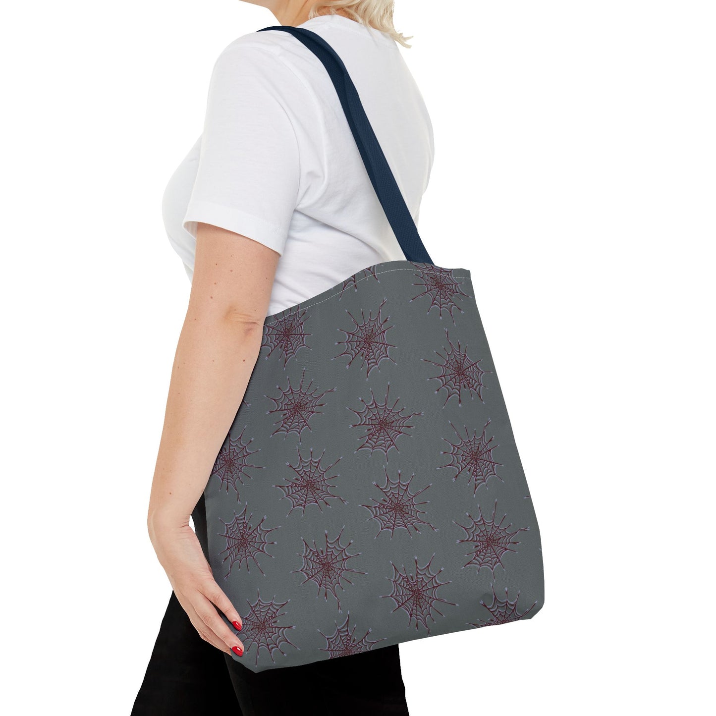 Chic Dark Grey and red Heart Web Tote Bag, Stylish Grocery Bag, Eco-Friendly Shopping Tote, Gift Bag for Her, Casual Beach Bag